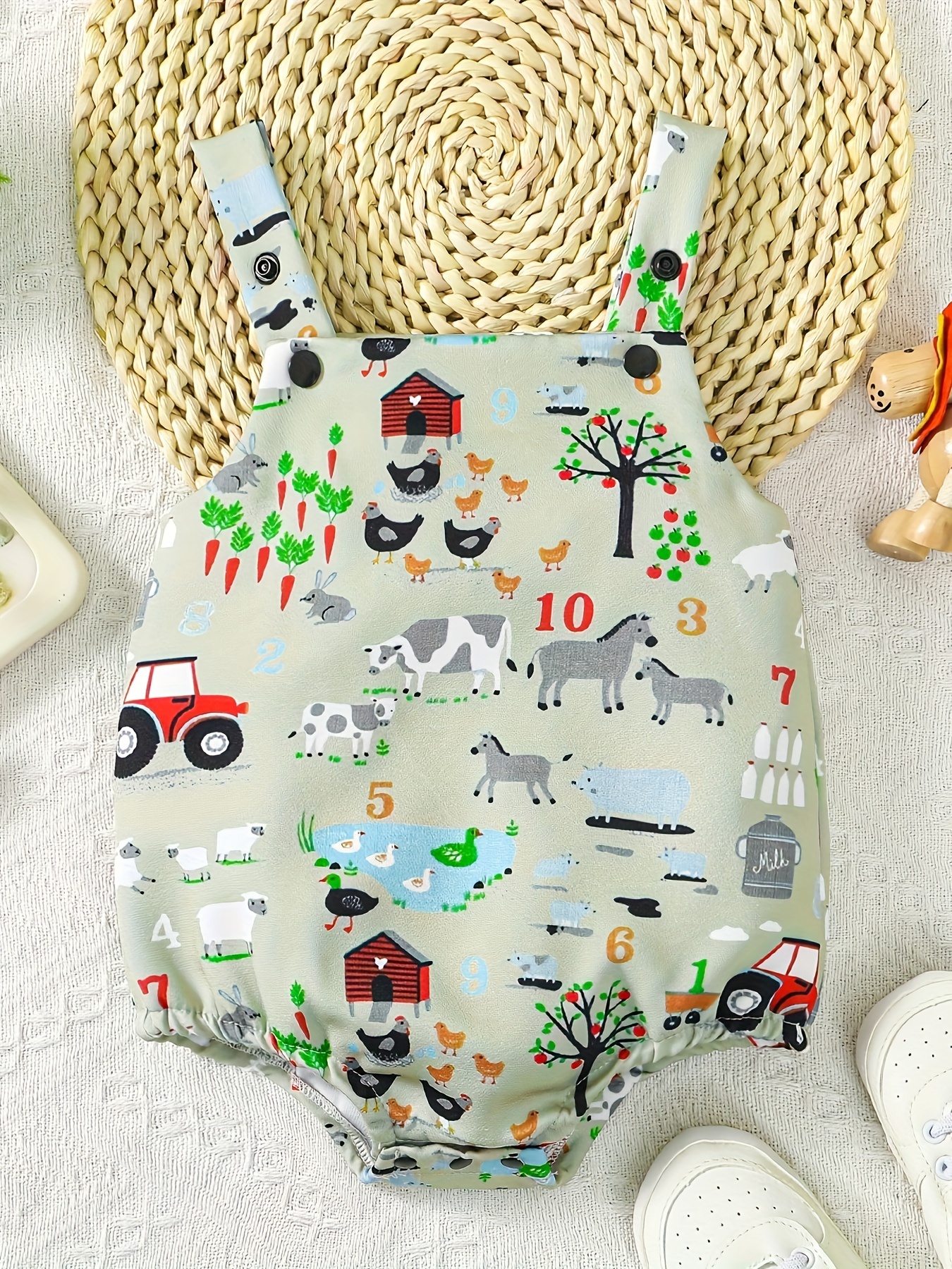 cartoon farm themed pattern infant's bodysuit casual cotton Temu