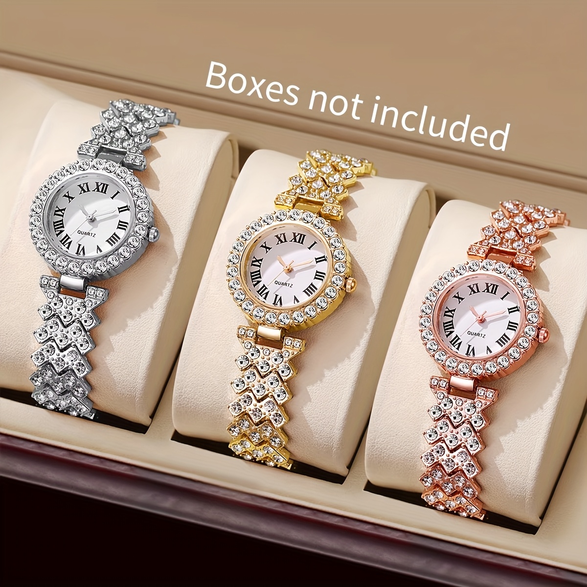 TEMU 3pcs Women's Luxury Watches With Roman - Sparkling Quartz Wristwatches, Elegant Strap & Suitable For Weddings, Parties, Daily Wear - Affordable