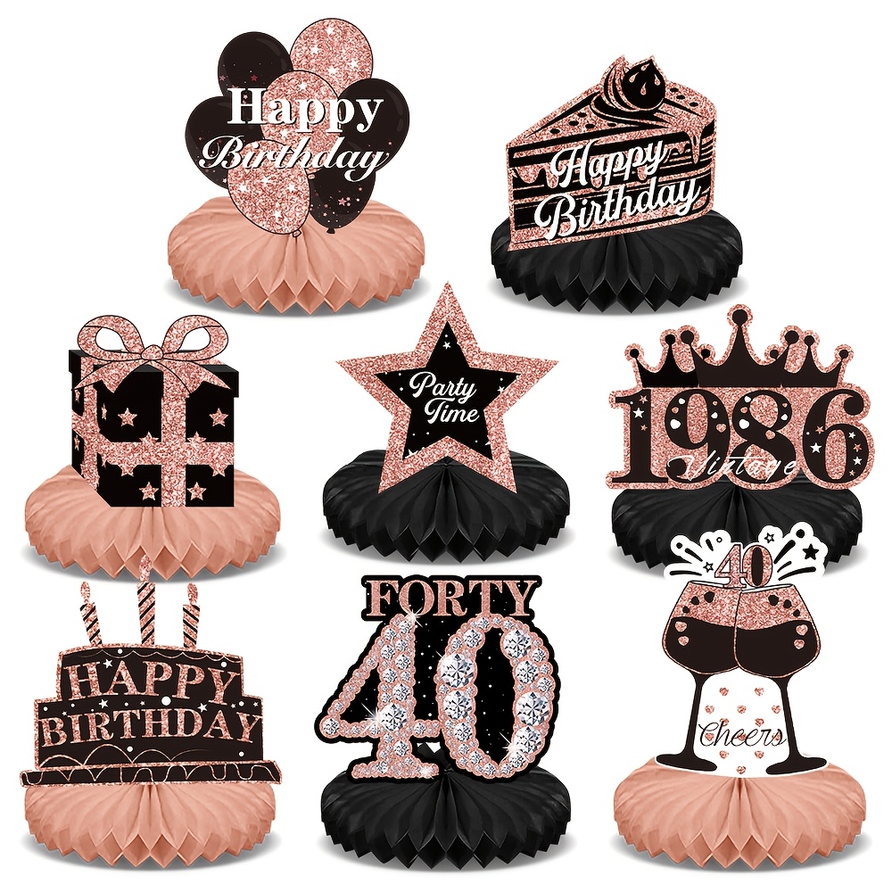 Image of 8pcs 40th Birthday Party Decoration Set For Women, Includes "happy 40th Birthday" Table Decor, "cheers To " Honeycomb Centerpiece, 1986 Theme Ornament, And Rose Souvenirs I Halloween I Navidad