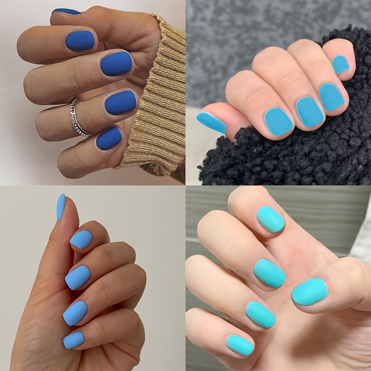 

96-Pièces Ensemble d'ongles à pression bleu mat - Faux ongles courts carrés de couleur pure dans plusieurs nuances de bleu pour un usage quotidien et des occasions spéciales