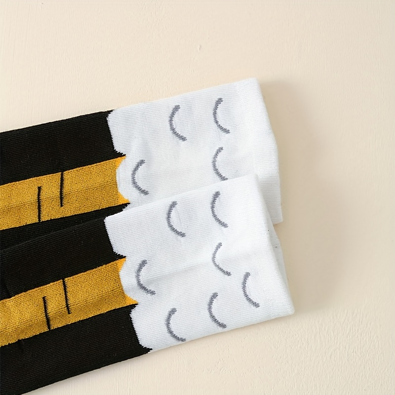 1 Pair of Men's Fun Chicken Claw Crew Socks - Comfy & Stylish, Black with White & Yellow Accents, Polyester-Spandex Blend, Perfect for Casual Wear
