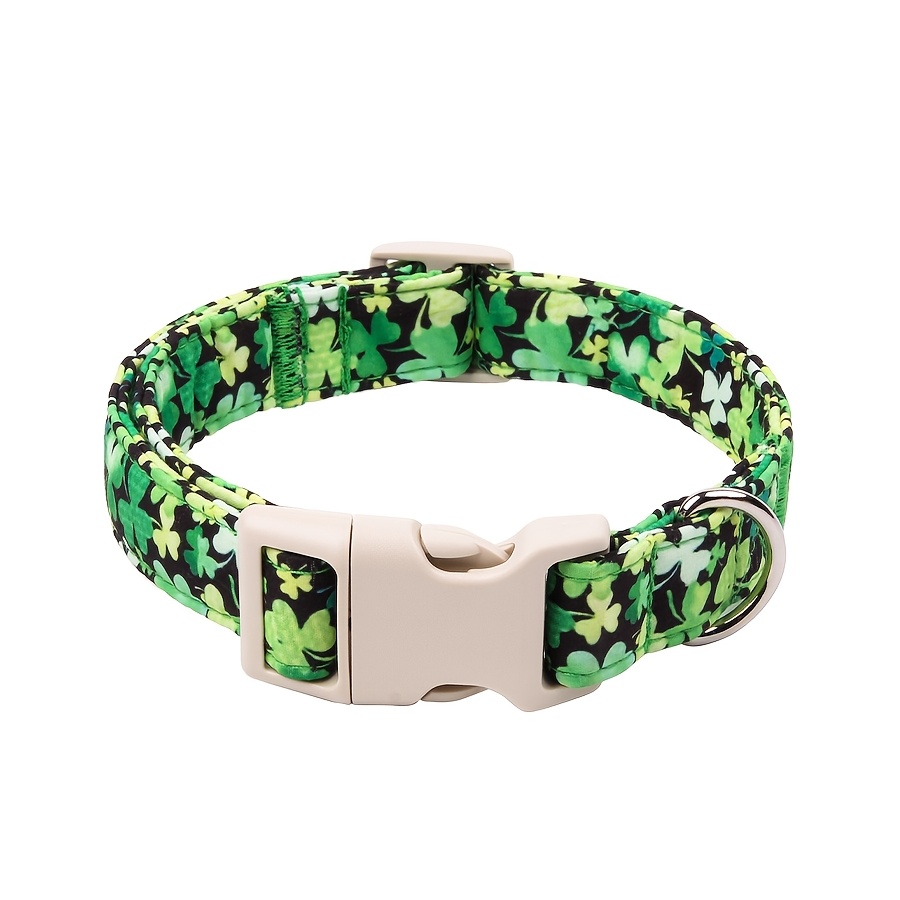 

Charm| Adjustable Spring Dog Collar With Green Clover Pattern - Soft, Comfortable Polyester, Safety - Fits Small To Large Breeds, Small Dog Collar