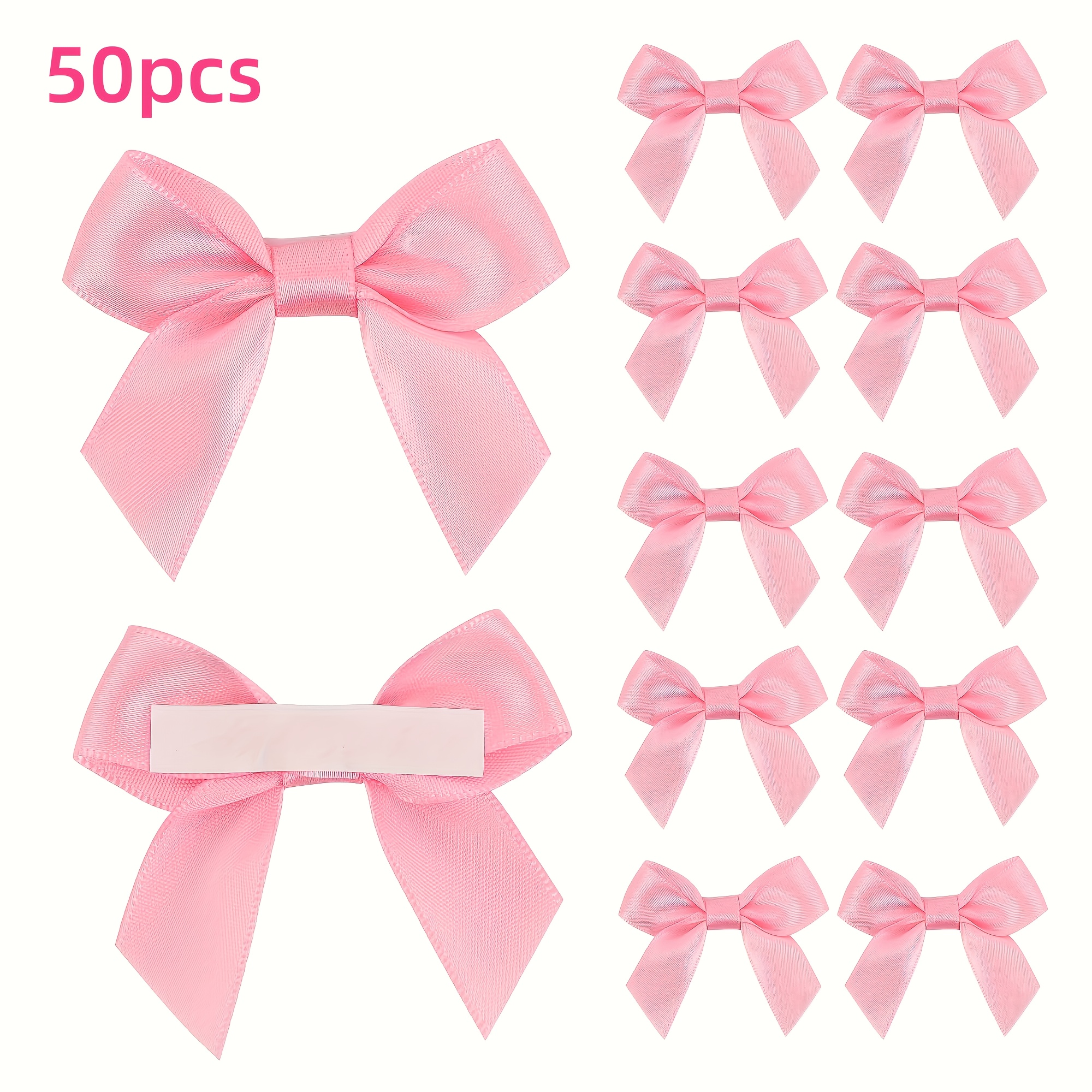 Image of 30/50pcs Pink Bow Ribbons, 2.3 Inch Pre-made Mini Bow Stickers For Party Favor Wrapping, Wedding Decorations, Birthday Party, Baby Shower, Scrapbooking, Baking Decorations