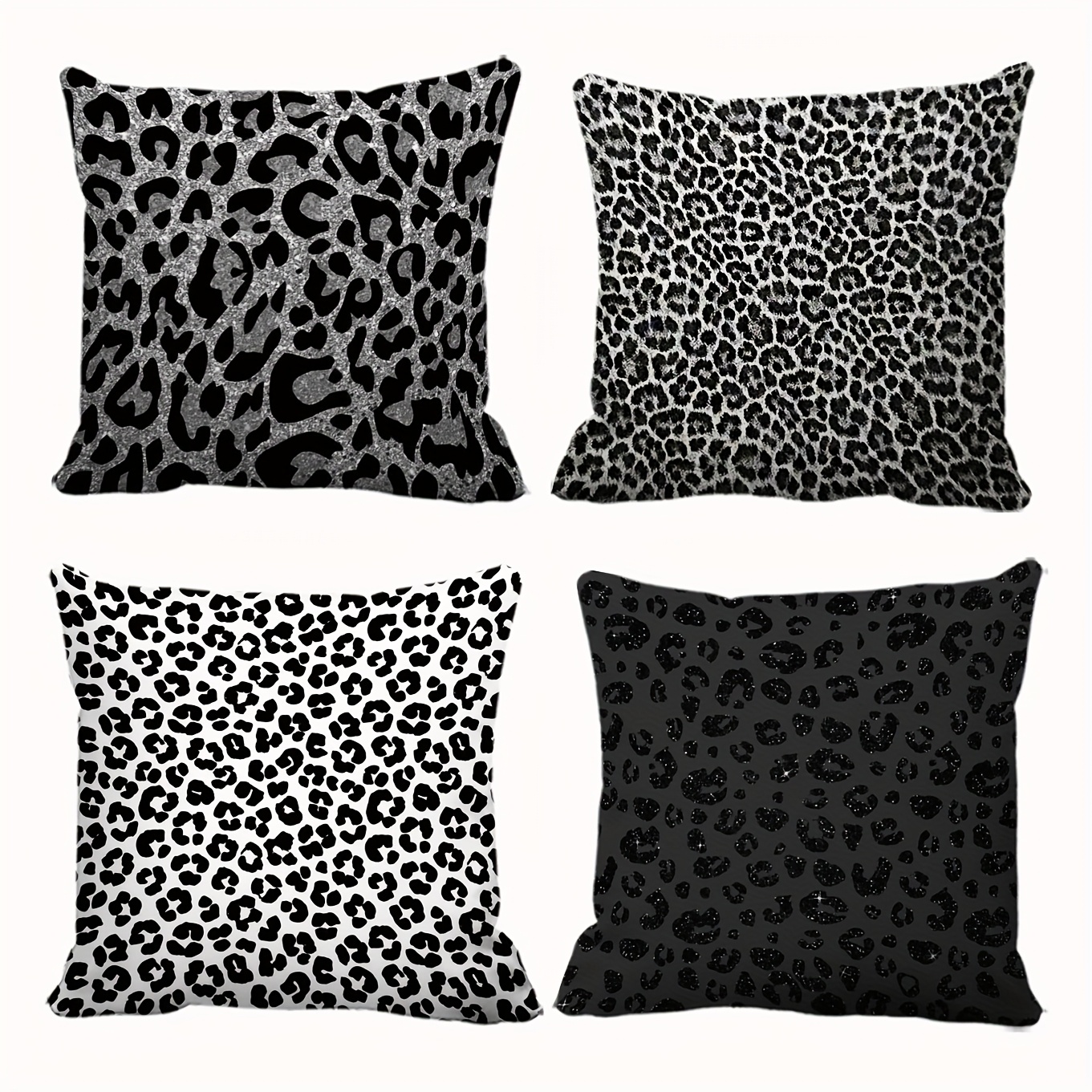 Image of 4pcs Wild Gray Leopard Print Pillowcase Set, Suitable For , Holiday Party, Living Room, Bedroom, Sofa, Bed, Car Decoration (pillow Inserts Not Included)