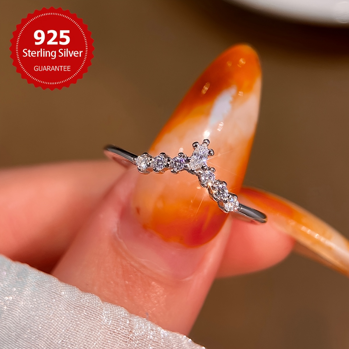 V Shape 925 Sterling Silver Zirconia Ring for Women