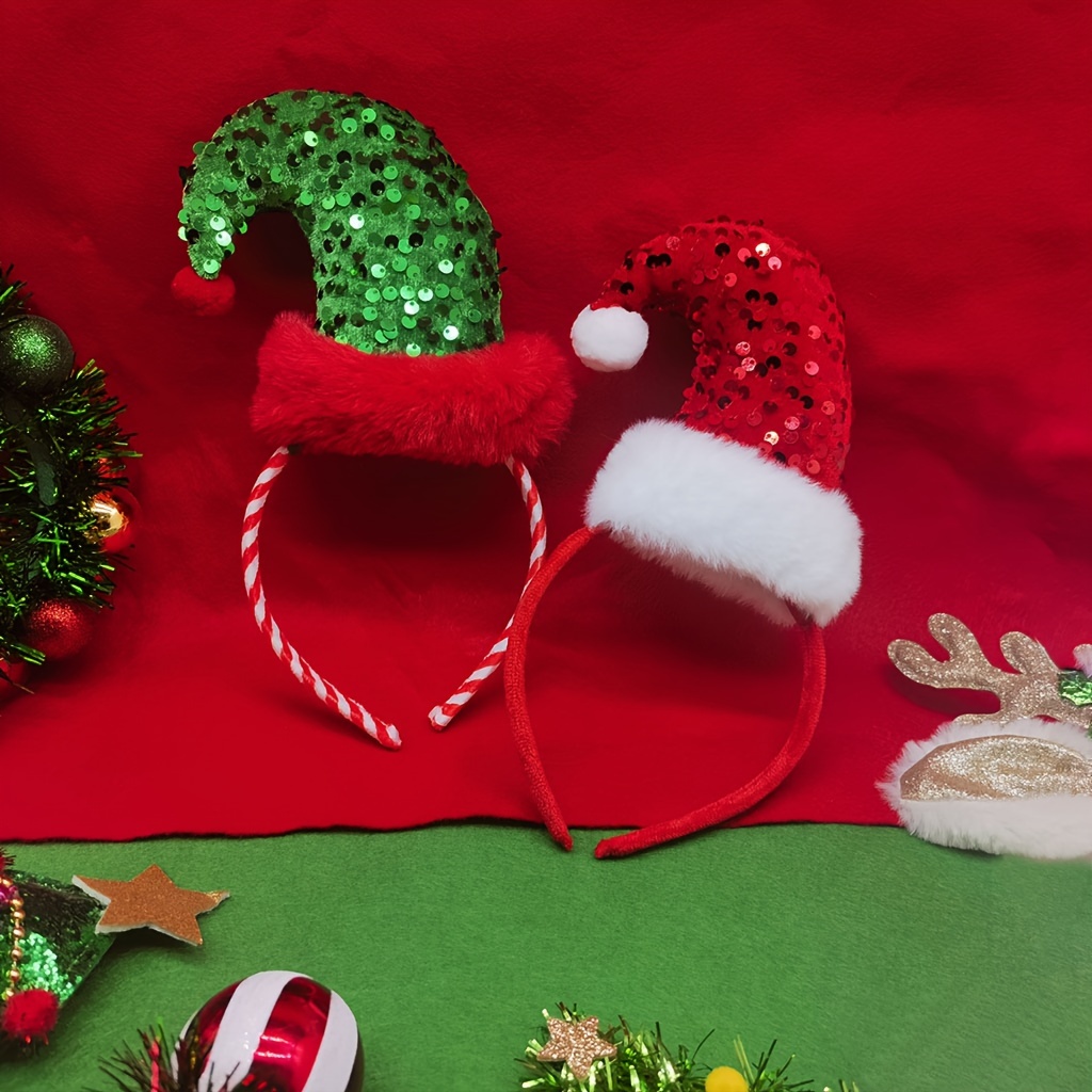 

Sparkling Sequin Christmas Headband - Cute Santa Hat Design, Polyester Fiber, Holiday Dress-up