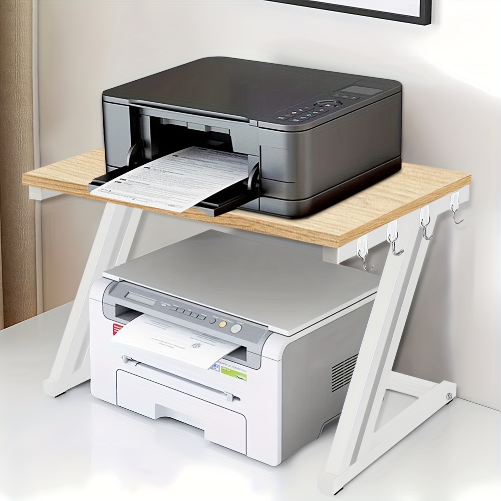 2-tier Heavy-duty Printer Stand With Wooden Desktop & | 57x38x38cm Office Organizer For Copiers, Files & Supplies | 60kg Weight Capacity | Space- For Offices