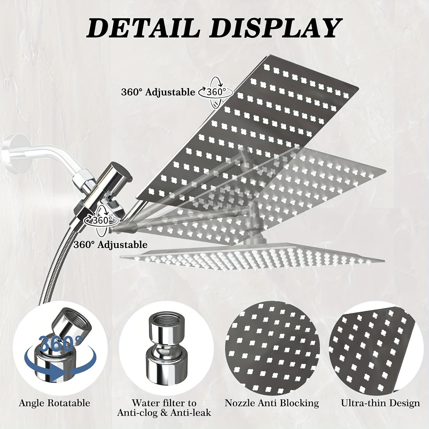 ultimate Shower Head, High Pressure Rainfall/Handheld Shower Combo with 11'' Extension Arm, 3 Settings, Anti-Leak Shower Head with Holder, Height/Angle Adjustable, Chrome, Matte Black 19 Shower Head, High Pressure Rainfall/Handheld Shower Combo with 11'' Extension Arm, 3 Settings, Anti-Leak Shower Head with Holder, Height/Angle Adjustable, Chrome, Matte Black