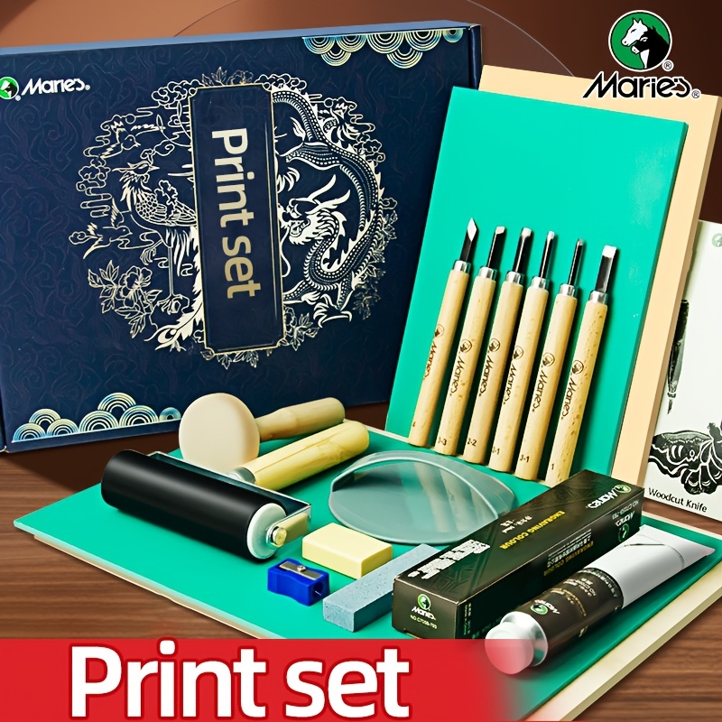 printmaking art kit     or   10 sheets of rubbing paper 3 professional carving tools flat knife   knife round cutter 50ml ink roller and more suitable for beginners students artists Product details 0