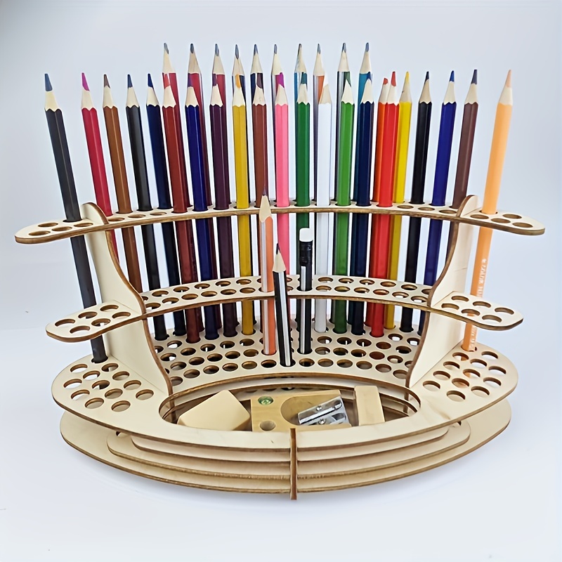 

1pc Wooden Pencil & Paint Brush Holder Rack, 105 Slots - Desktop Organizer For Art, Crafts And Diy, Sturdy Stand For Pens, Brushes, And Colored Pencils - Art Supplies Storage For Artists And Hobbyists