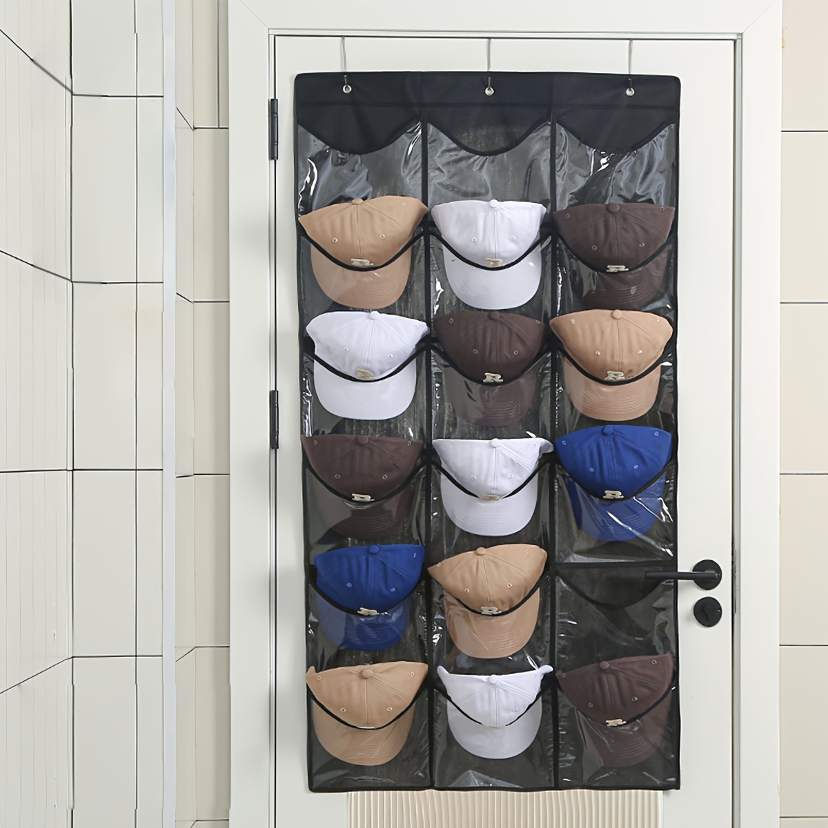 

1pc Behind The Door Storage Bag, Household Baseball Cap Thickened Storage Bag, Multi-layer Lattice Hanging Storage Bag