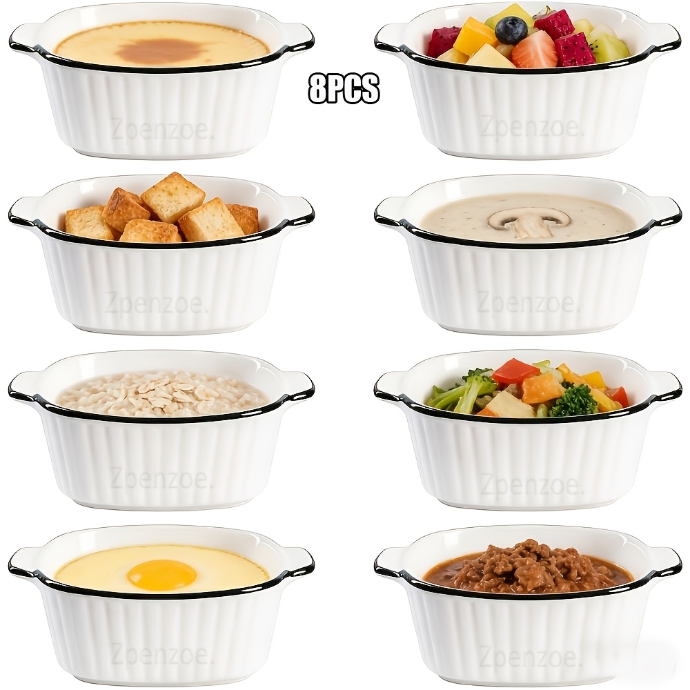 TEMU 8pcs Ceramic Baking Dishes, Square Small Stackable Bakeware With Handle, Dinnerware Sets, For Lasagne/ Pie/ Casserole/ Tapas, White, 10 To Use,