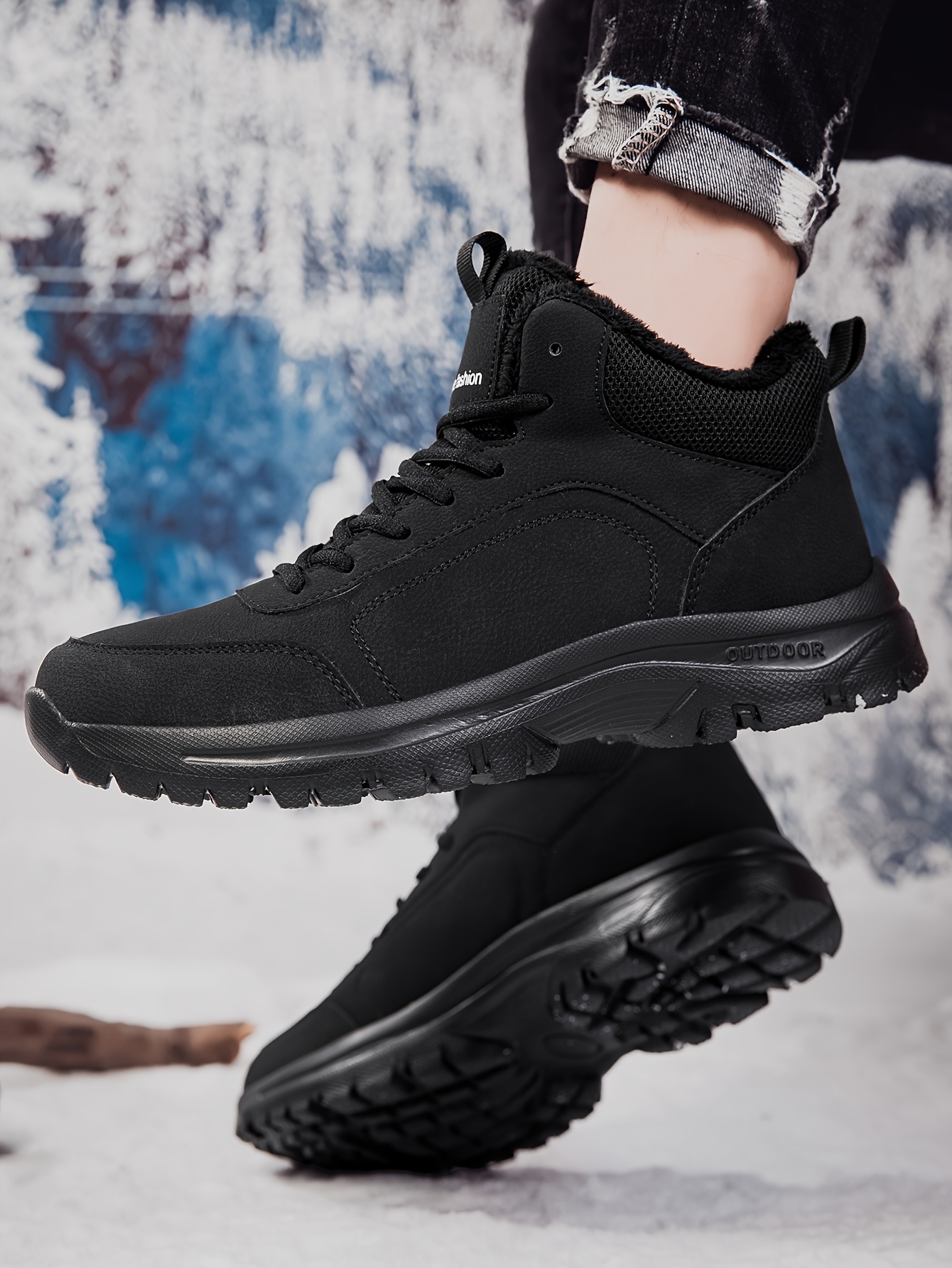 mens snow sports shoes lightweight and flexible sole plush lining winter outdoor   top warm snow boots outdoor sports and hiking boots Product details 4