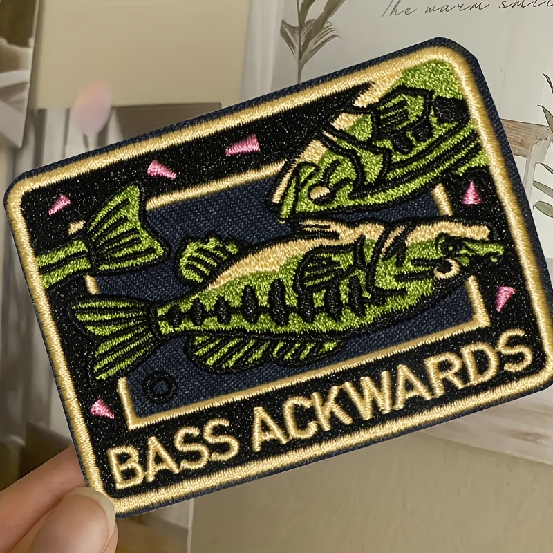 

Bass Ackwards Embroidered Patch - Humorous Floating Bass Design, Iron-on/sew-on For Clothing, Backpacks, Canvas Bags & Jackets - Green, Sewing & Knitting Supplies, Bass Accessories