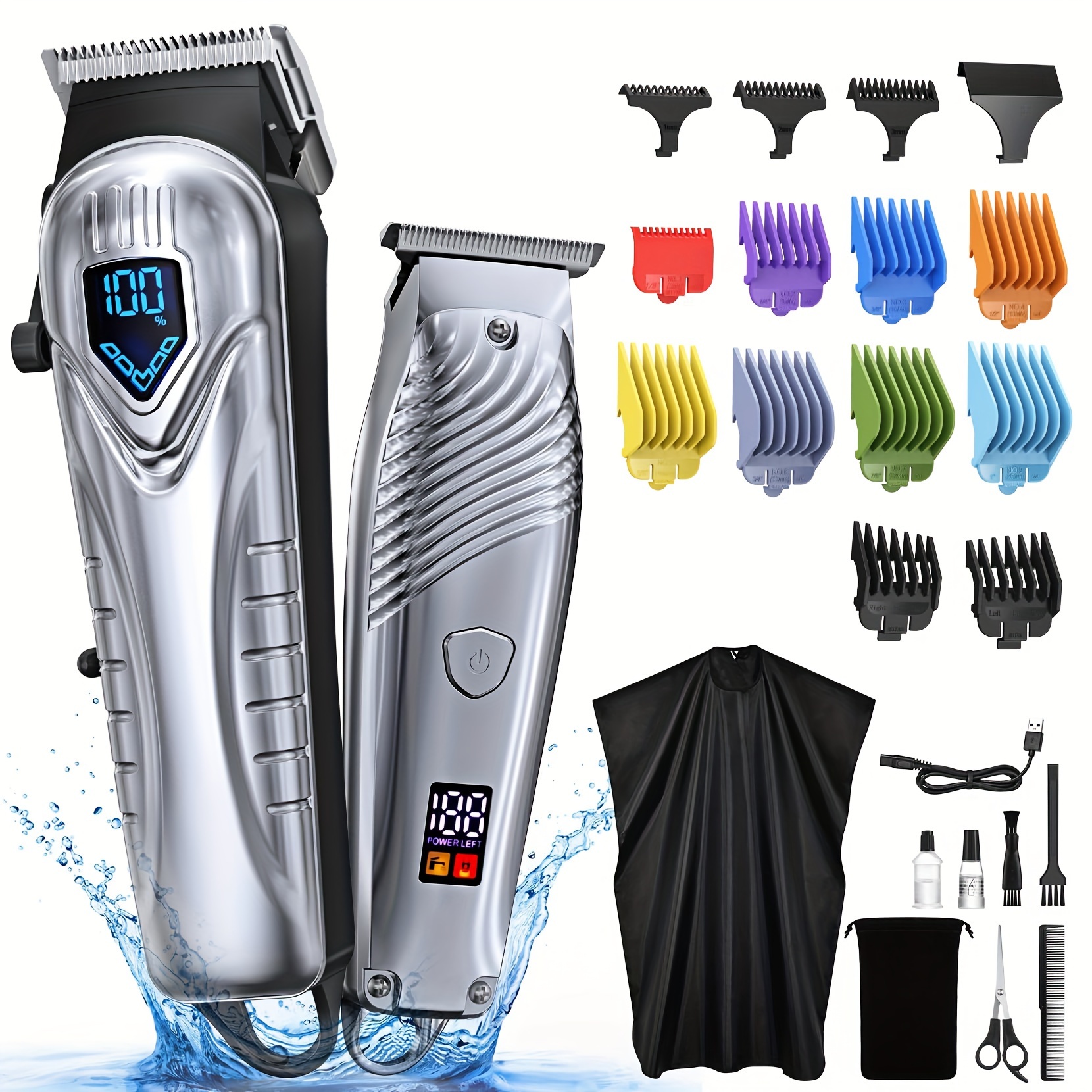 

Hair Clippers For Men&women, 5 Hours Cordless Hair Cutting Kit With 10 Combs, Led Display, Low Noise Professional Beard Trimmer Barber Clippers Hair Cutting Kit With Scissors, Cape