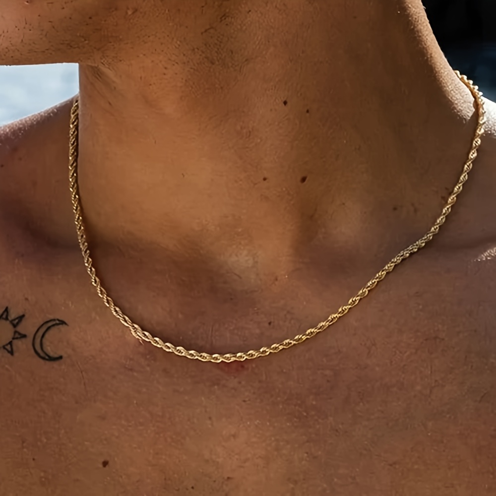 TEMU Collier chaîne corde 3 mm en acier inoxydable 304, plaqué or , étanche, pour homme, collier polyvalent de haute qualité, adapté à un port , à la