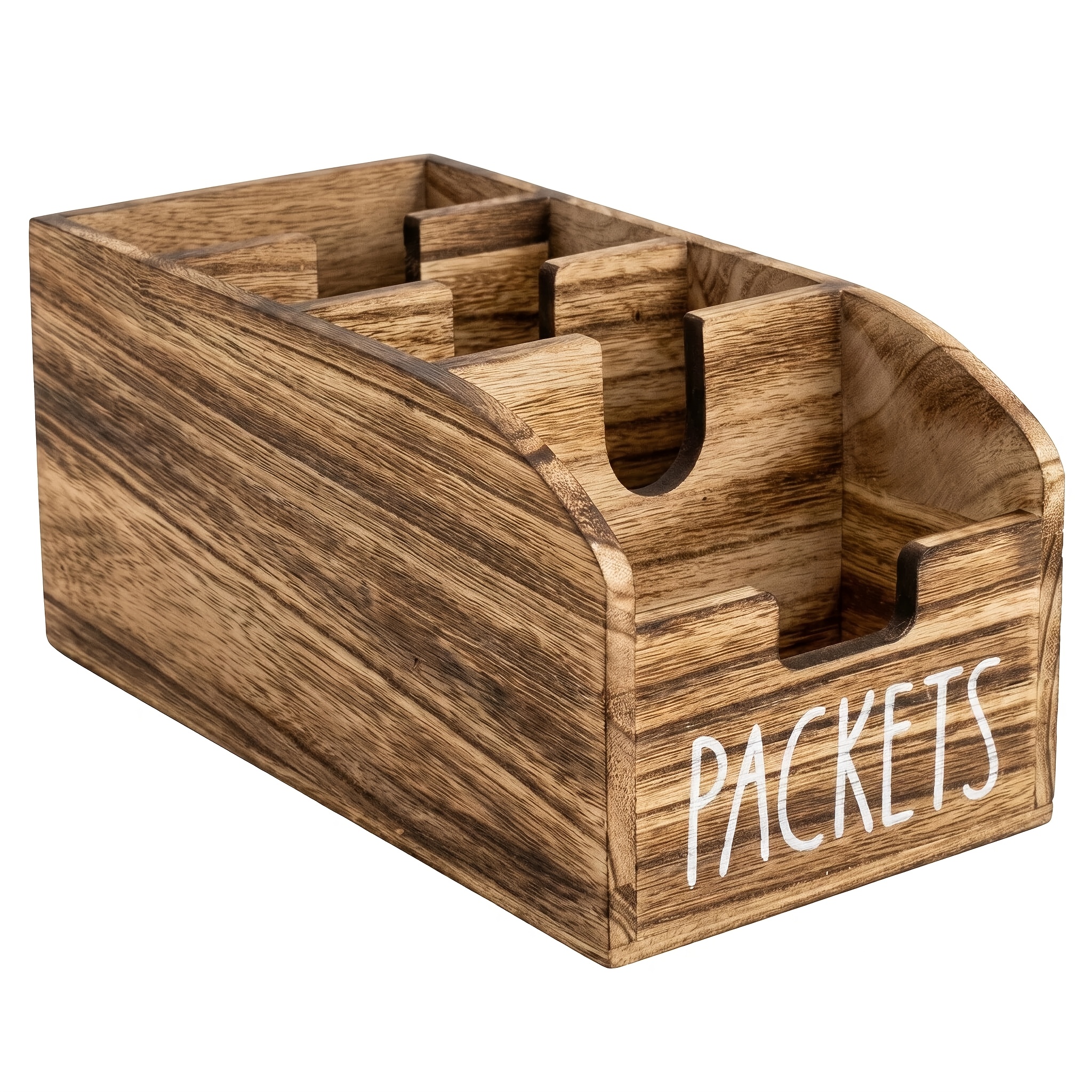 TEMU Organisateur de sachets d'assaisonnement, rangement pour sachets d'épices avec 4 compartiments, organisateur de sachets alimentaires en bois,