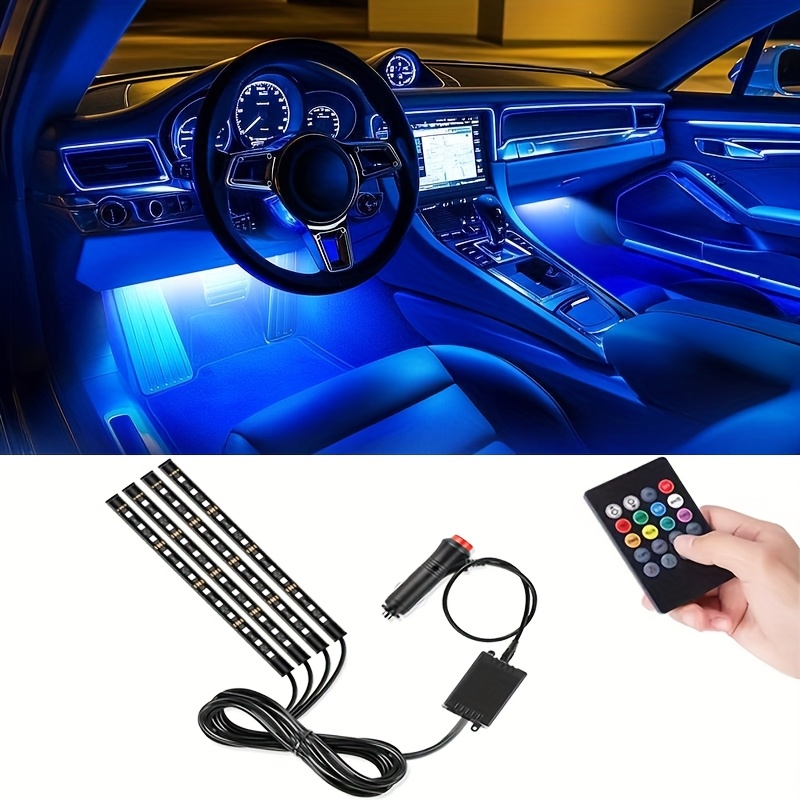 TEMU 4pcs Car Led Foot Atmosphere Light Strip, Colorful Remote Control Voice Control, Rgb , Valentine's Day Decoration
