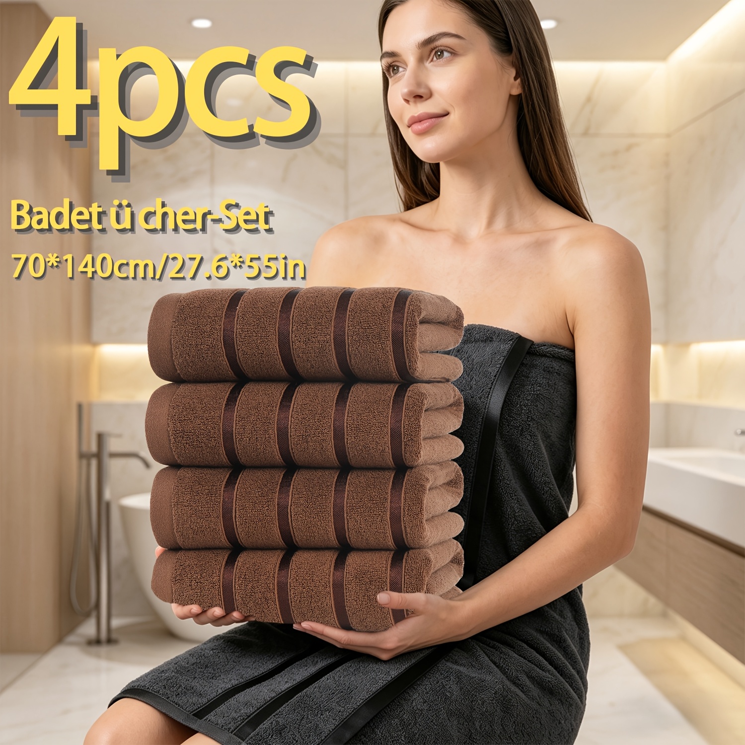 4/4/4pcs 100% Cotton Ribbon Set, 4pcs 70*140cm Bath Towel/ 4pcs 40*70cm Hand Towel/ 4pcs 35*35cm Washcloth 400 Gsm, Suitable For , Swimming Pools, Bathrooms, Hotels, And Is A Must-have For Travel