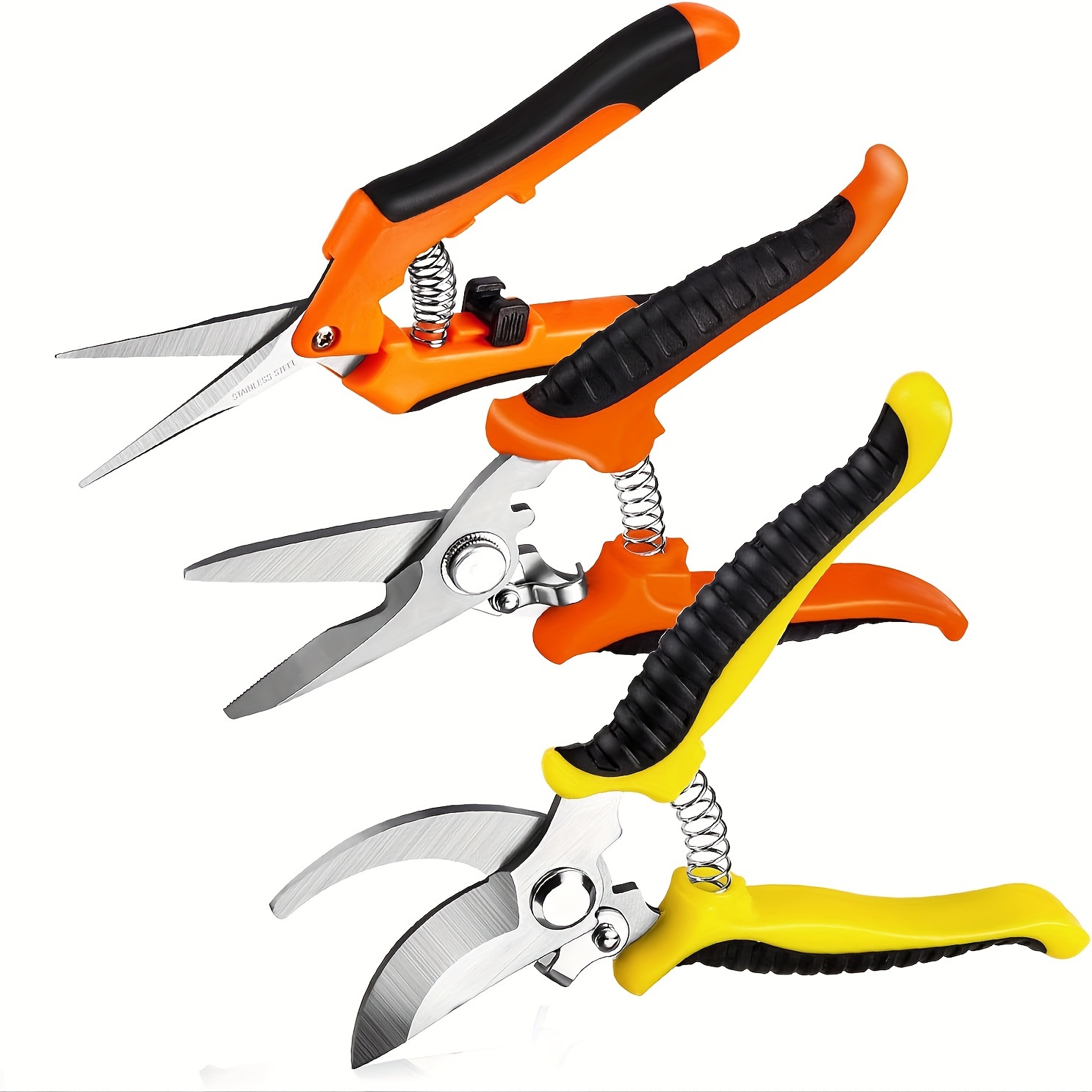 

3-piece Garden Shears Set - Classic Style, Metal Alloy Steel Blades, Pruning Shears, Gardening Trimming Scissors With Straight, Serrated, And Curved Blades - Durable Handheld Pruner Set