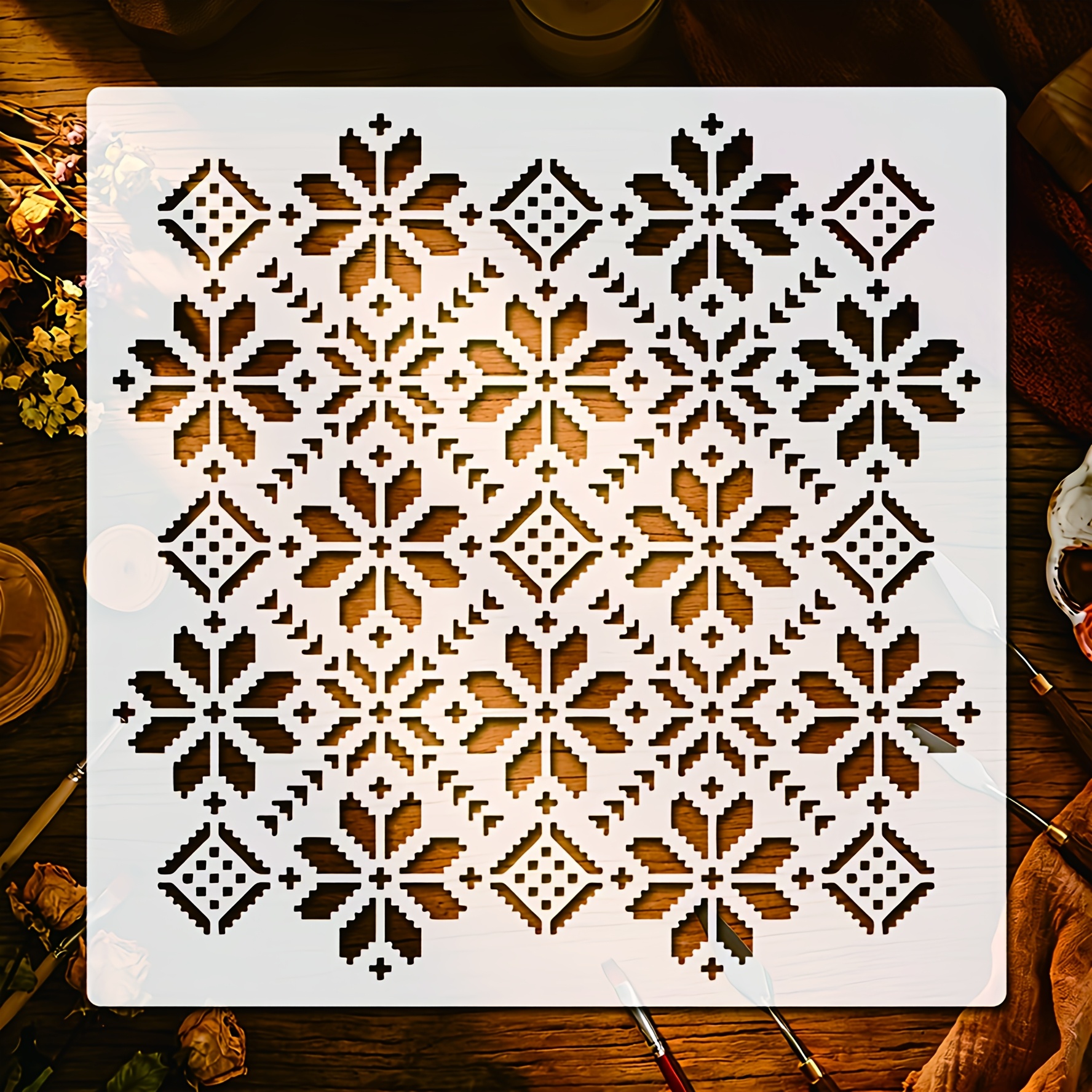 TEMU 1pc Reusable Laser-cut Snowflake Pattern Stencil, Size 7.87×7.87 Inches, Nordic Template, Suitable For Home Wall And Furniture Decoration