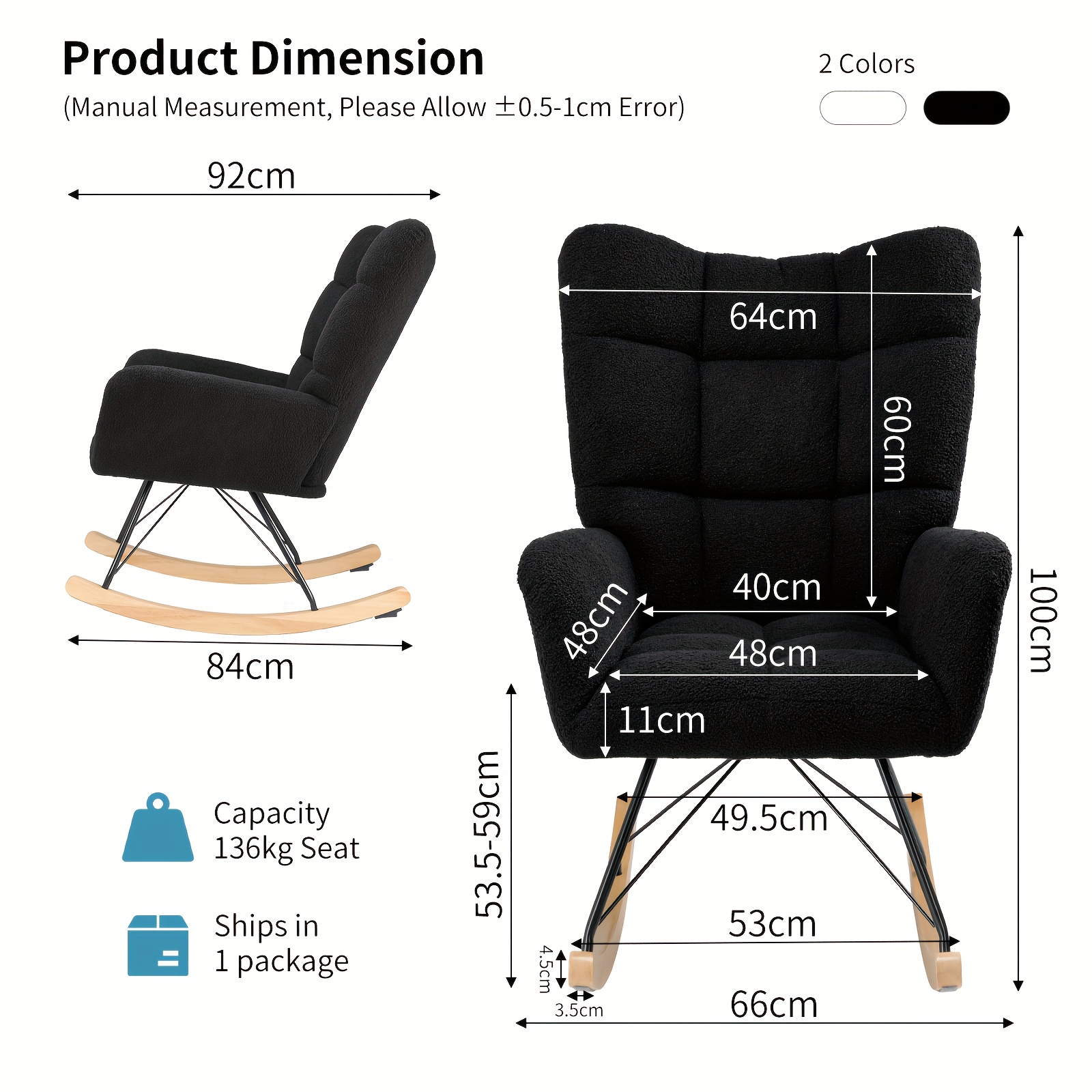 TEMU Teddy Fleece Rocking Chair Featuring A Wooden Base - A Cozy Cushioned Lounge Chair For Indoor Use, Equipped With A Side Pocket, Supports Up To