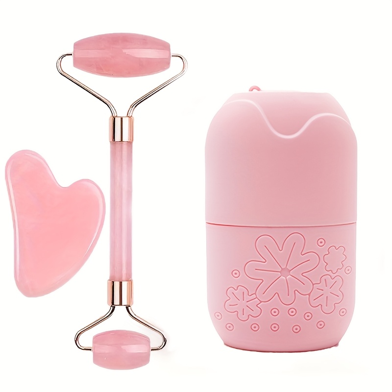 Image of 3in 1 Ice Face Roller Facial Skincare Ice Roller Set, Facial Roller Gua Sha Face Tool Set, Care Tool Beauty Set Face Massage Tool Roller Lifting Contouring Tool Ice Facial Roller Mold Cube, Reusable