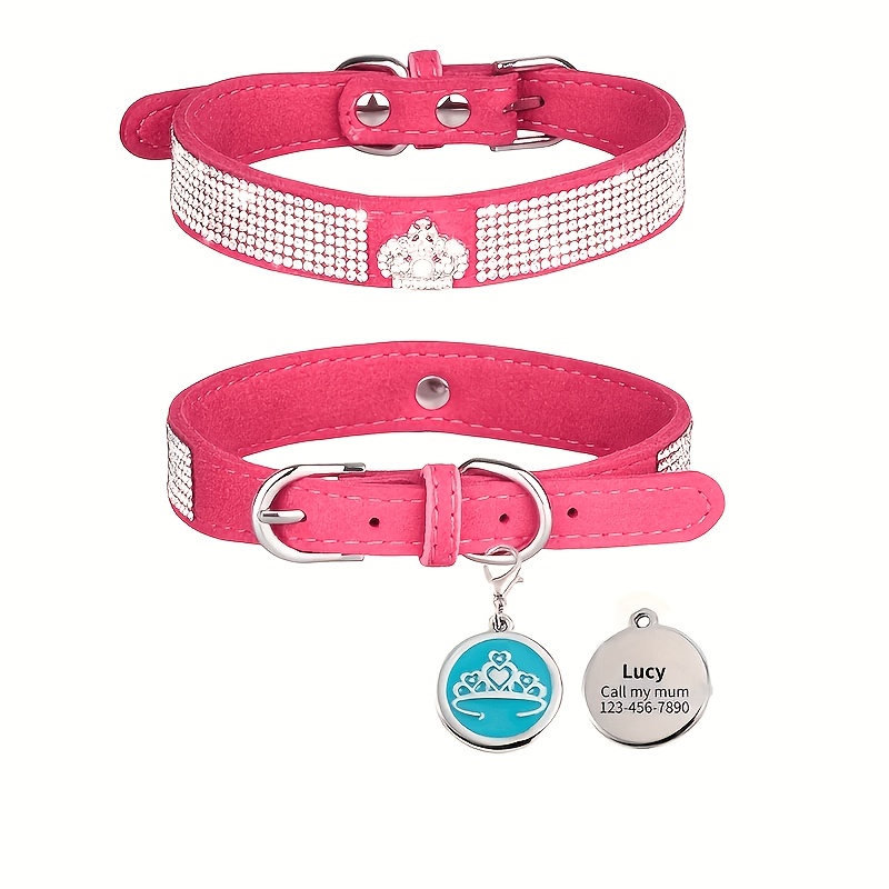 TEMU Luxury Crown Pet Collar With Diamonds - Name/initials, Anti-lost Tag Suitable For Small & Medium , Comfortable Nylon/ Collar For Walking