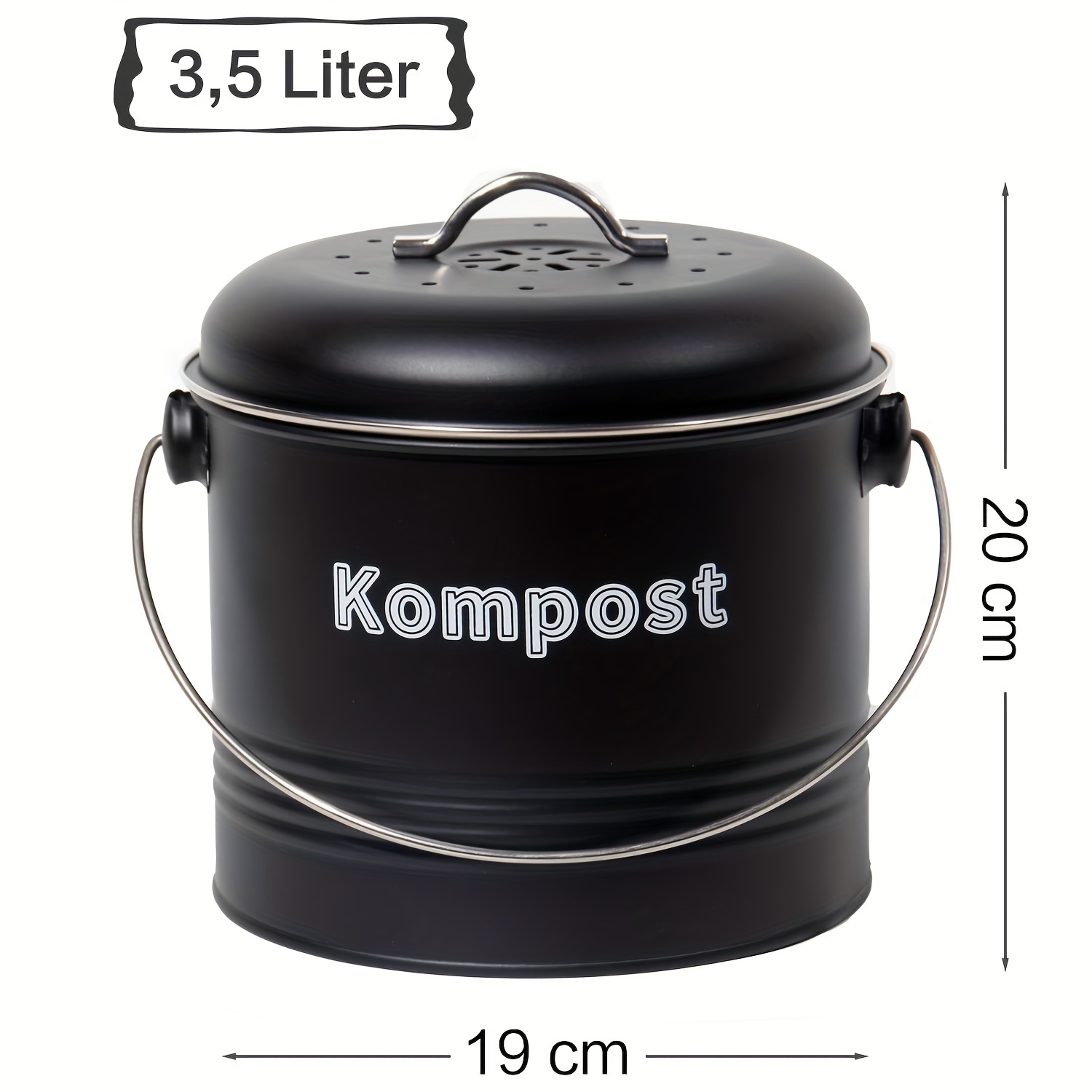TEMU Kitchen Organic Waste Bin, 3.5l, Odour-proof With Activated Carbon Filters, Compost Bin, Metal, Retro Organic Waste