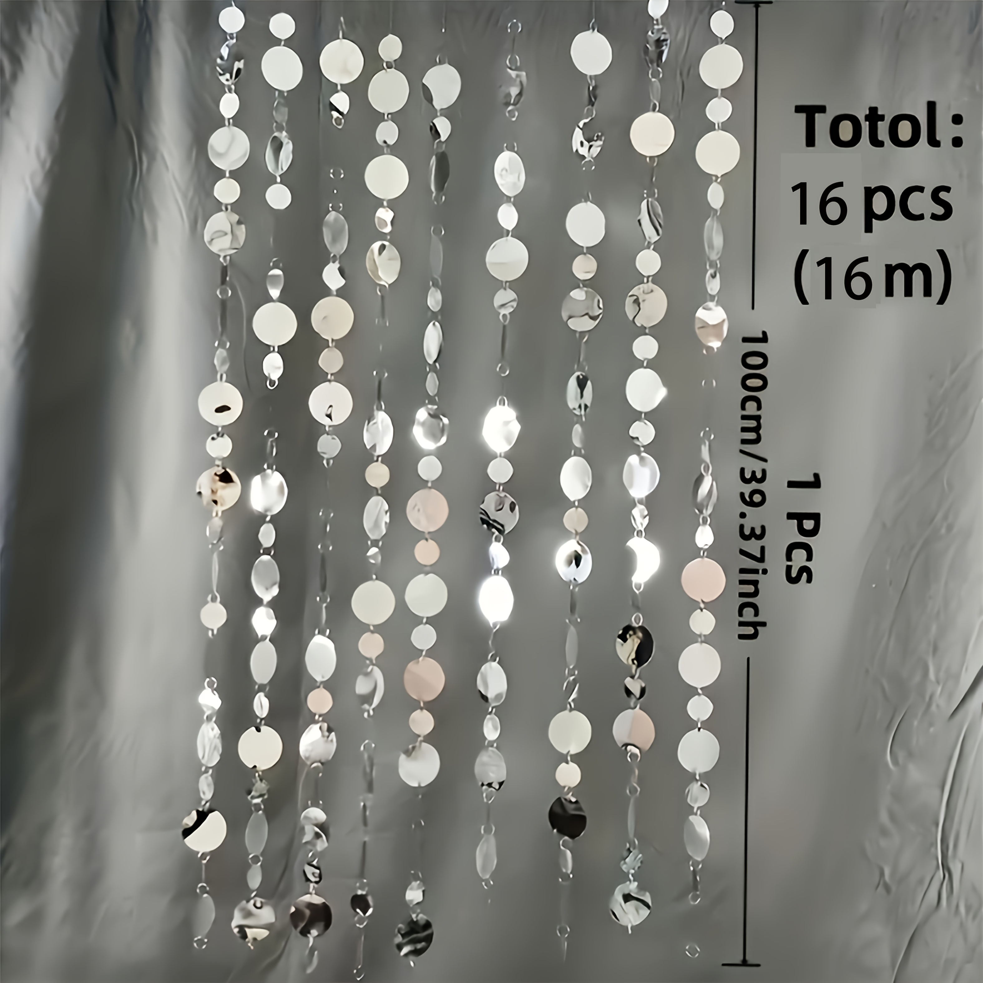 TEMU Silvery Sequined 16pcs Set, 16 Meters Long, Sparkling And , Wedding, Essential For Holiday Decoration, Pvc Sequined Hanging Ornaments, Wedding