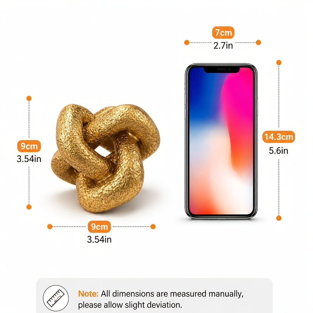 TEMU 1pc This Gold-knotted Sculpture Is A Modern Geometric Square Sculpture, Suitable For Desktop Decoration, Bookshelves, Coffee Tables, And