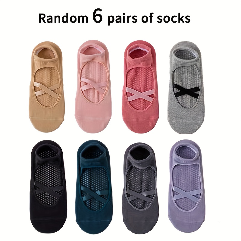 TEMU Random 6-pack Women's New Anti-slip Ballet Socks - Soft Material, Criss-cross Strap Design, Breathable And Comfortable, Suitable For Yoga,