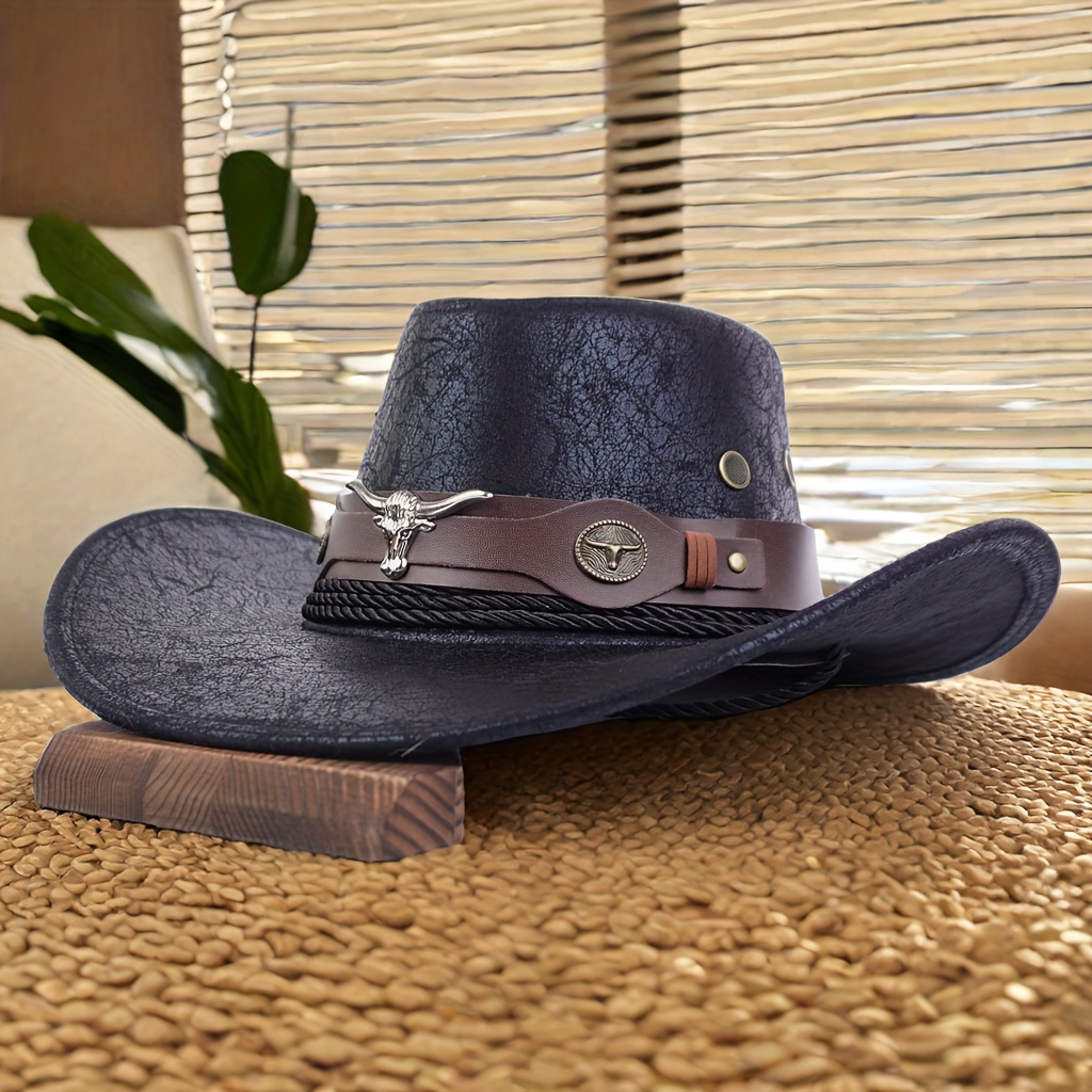 1pc breathable sunshade cowboy hat windproof faux leather hat perfect for holiday and birthday gift details 3