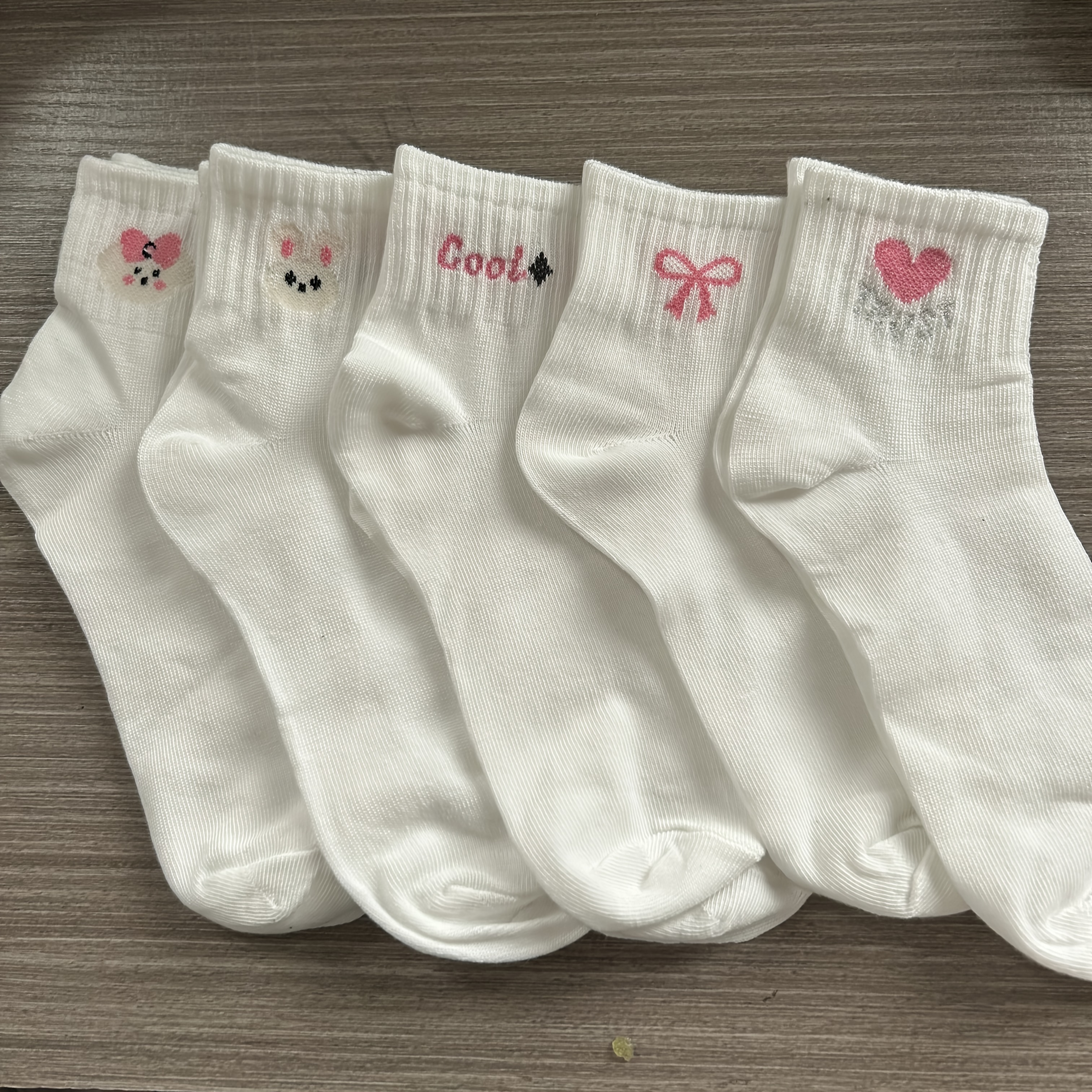 TEMU 5 Pairs Random Women Short Socks Spring Versatile Lovely Bow Sports Soft Comfortable Breathable Sweat Absorbing New Style Women Apparel