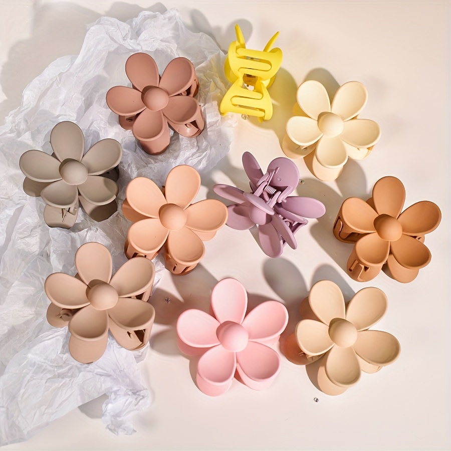 

10pcs Set Chic Matte Floral Hair Claw Clips - Large, Non-slip Ponytail Holders For Women & Girls - All Hair Types