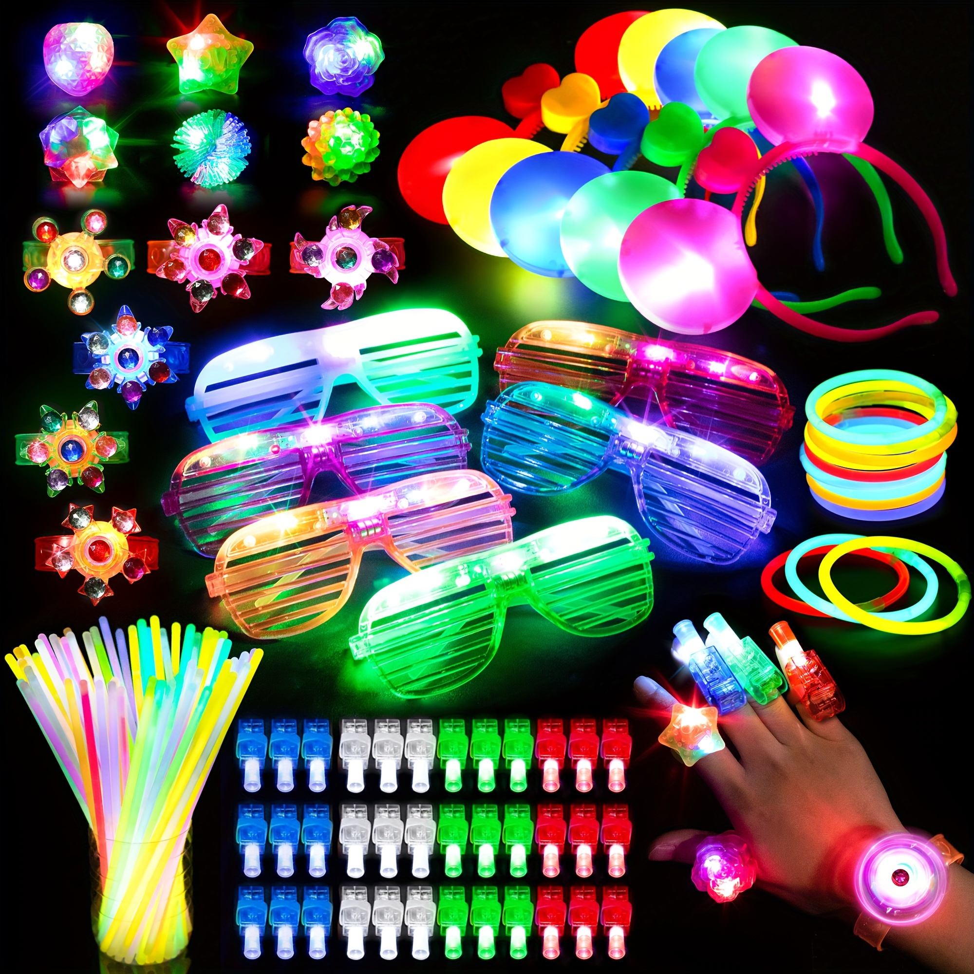 

Mocoosy 103pcs Glow In The Dark Party Supplies, Led Neon Toys Bulk With 50 Glow Sticks, 30 , 6 Led Glasses, 6 Jelly Rings, 6 Light Up Bracelets, 5 Headbands Christmas, Gift