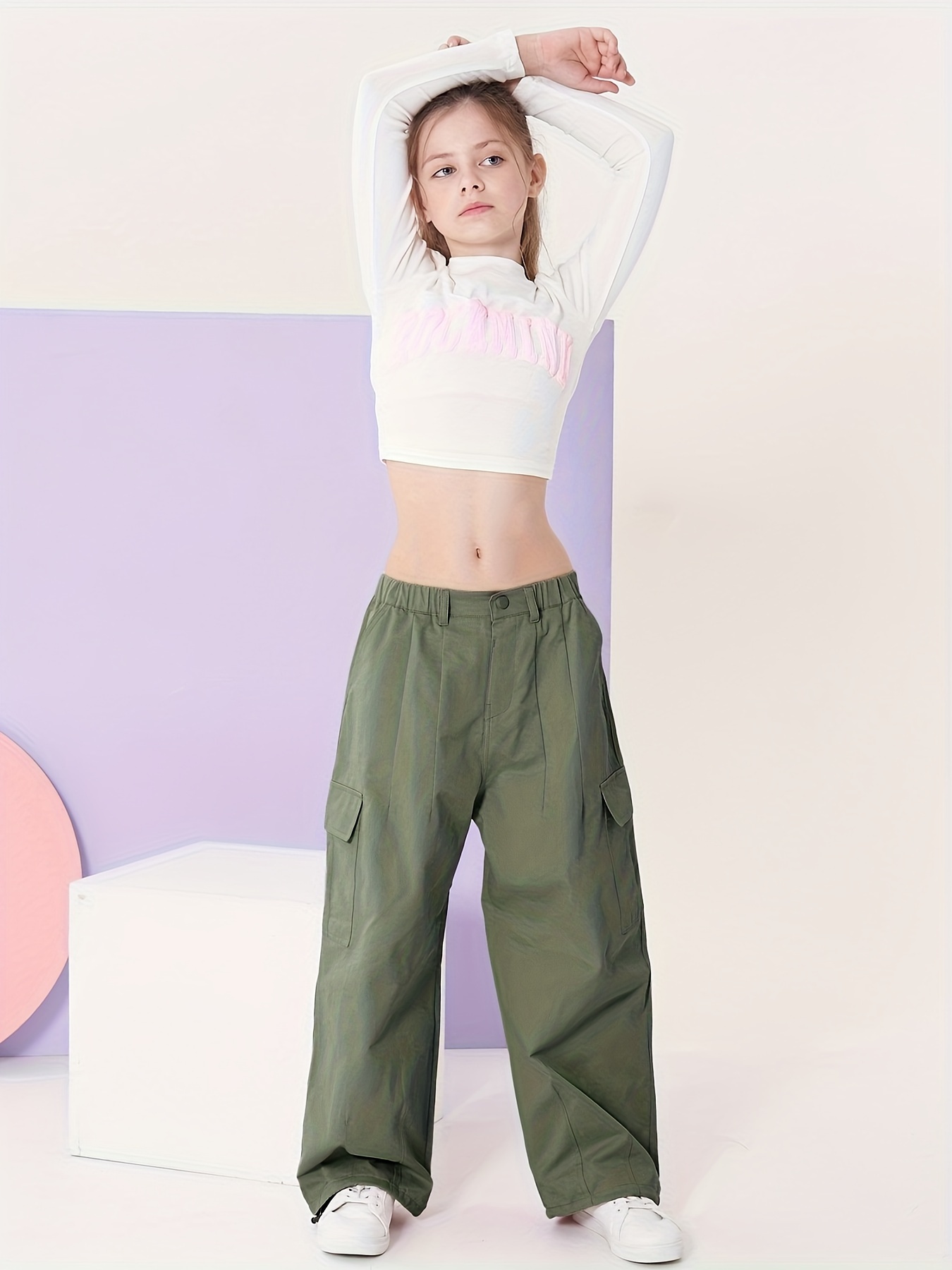 Niña Pantalones Sueltos De Moda Joggers De Pierna Ancha Para Niñas