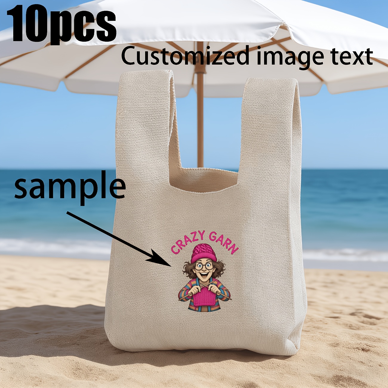 TEMU 10pcs Personalized Custom Photo And Text Tote Bag - Exquisite Knitted Tote Bag, Durable And Stylish, Suitable For Studio/commuting/daily