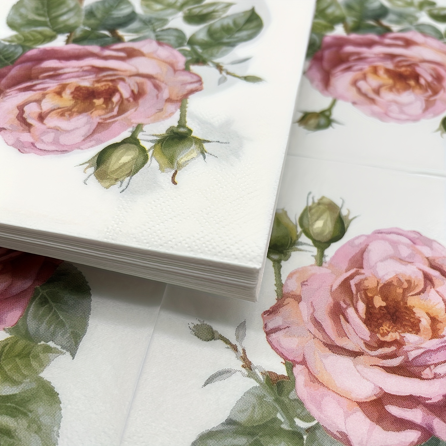 TEMU 1 Pack/20 Sheets, Rose-pattern Printed Paper Napkins, Disposable Double-layer Colored Party Napkins, Square Napkins, Outdoor Party Napkins,