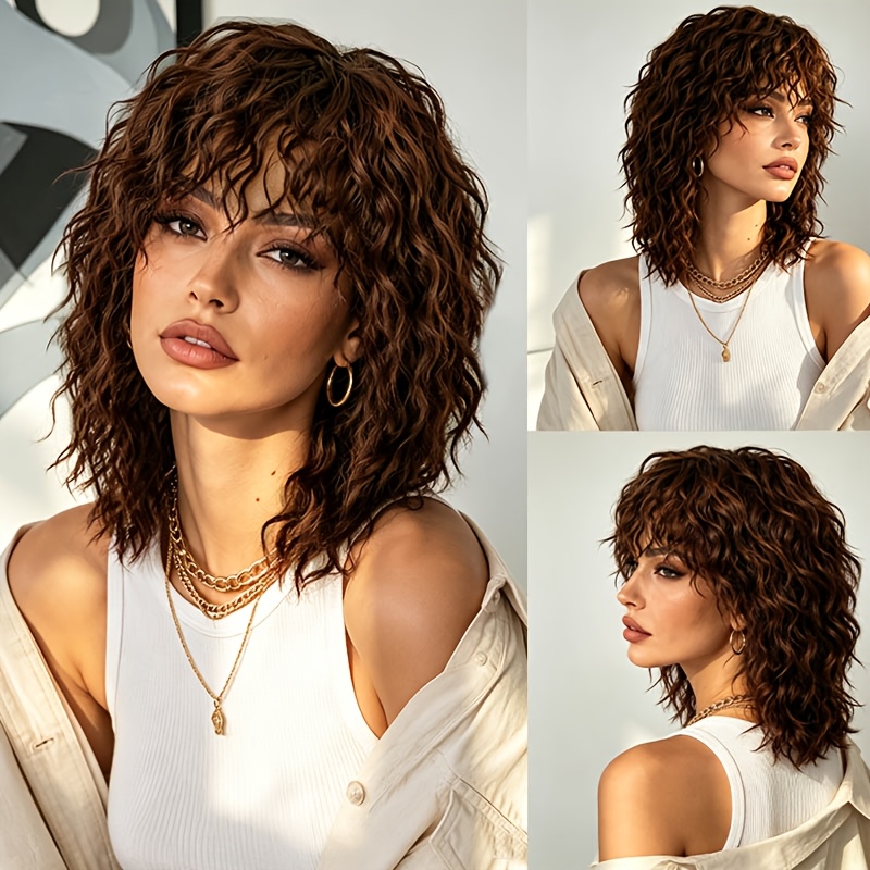 TEMU Natural Messy Medium Length Curly Hair, Wavy Wigs With Heat Resistant Synthetic Wig Suitable For Daily Gatherings And Halloween Wigs Curly Hair