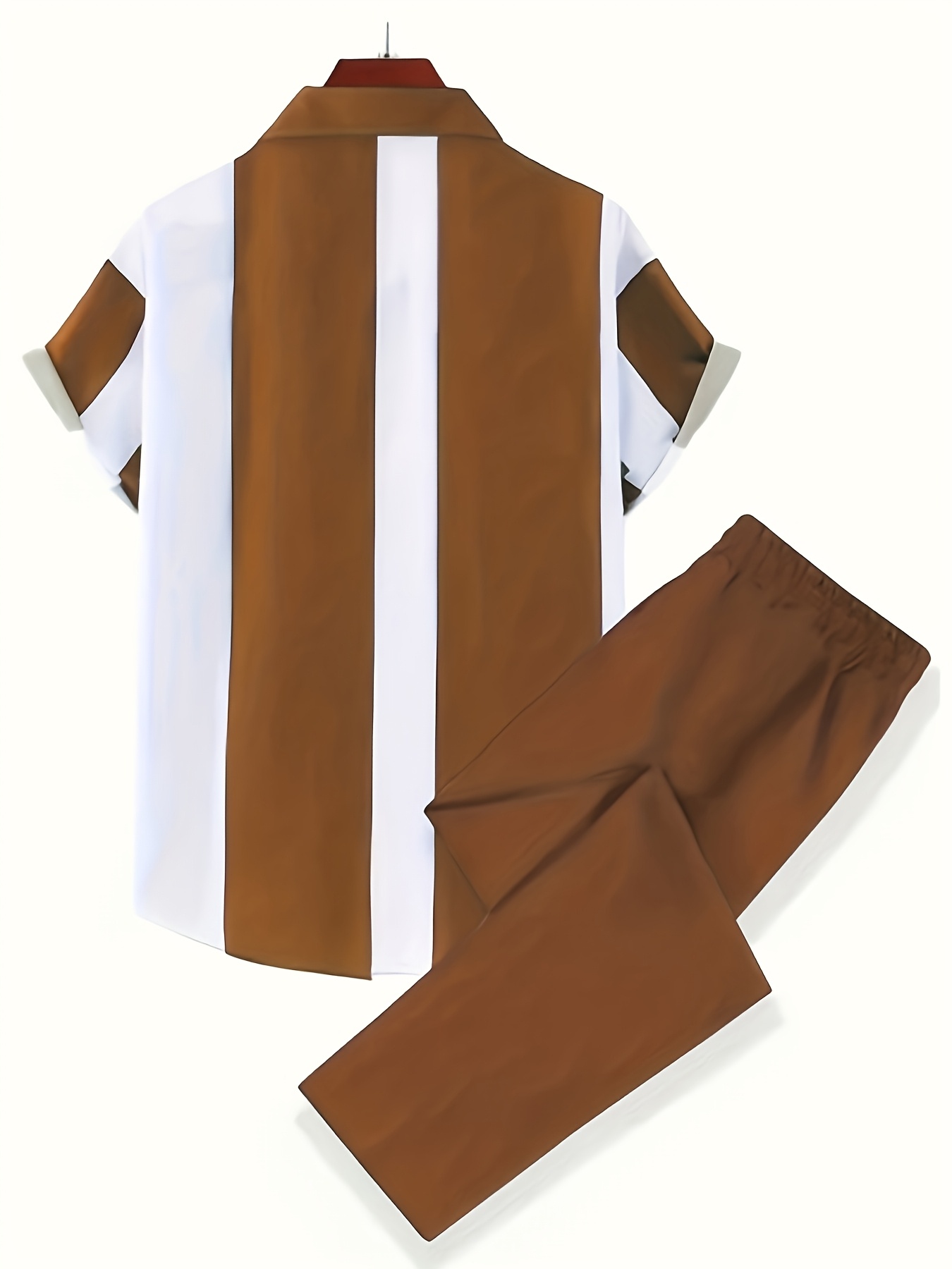 Men'S 2pcs Hawaiian Style Short Sleeve Collared Shirt And Drawstring Long Pants Outfit, All-Over Print Casual Button-Up Shirt And Trousers, Suitable for Summer Daily Wear And Vacation Destinations