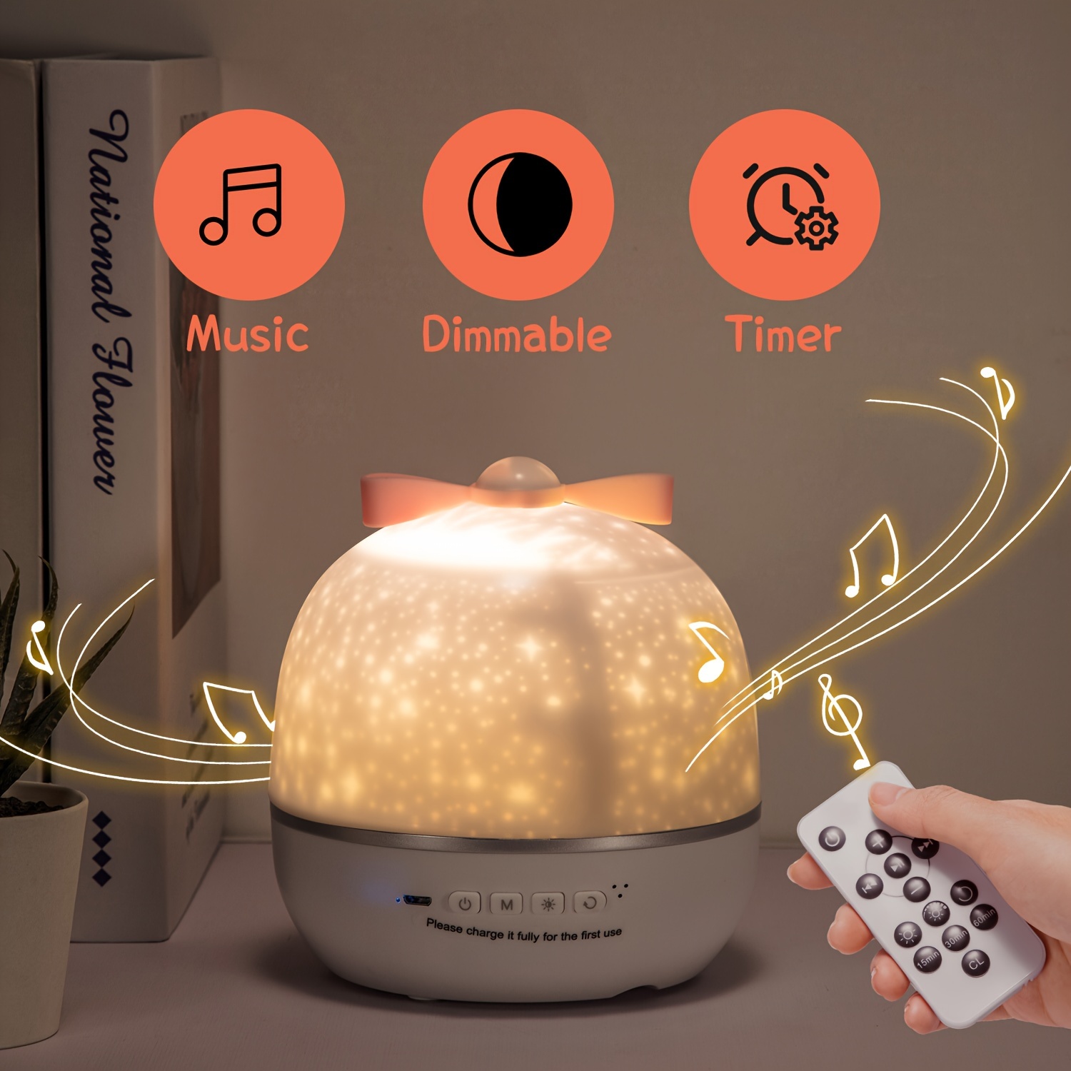 remote night light projector room decor 15 films 15 white noises   moon star projector night light usb rechargeable night light projector portable sound machine star light projector lamp kawaii gift halloween christmas gift details 3