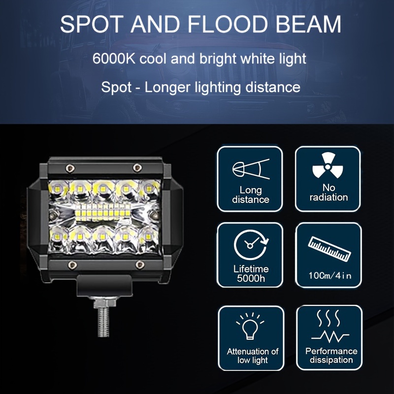 2 Barre LED AUXTINGS 10.2 Cm 60W - Luce Spot/Flood, Impermeabile IP67, Per Camion, ATV, SUV - Foto 7