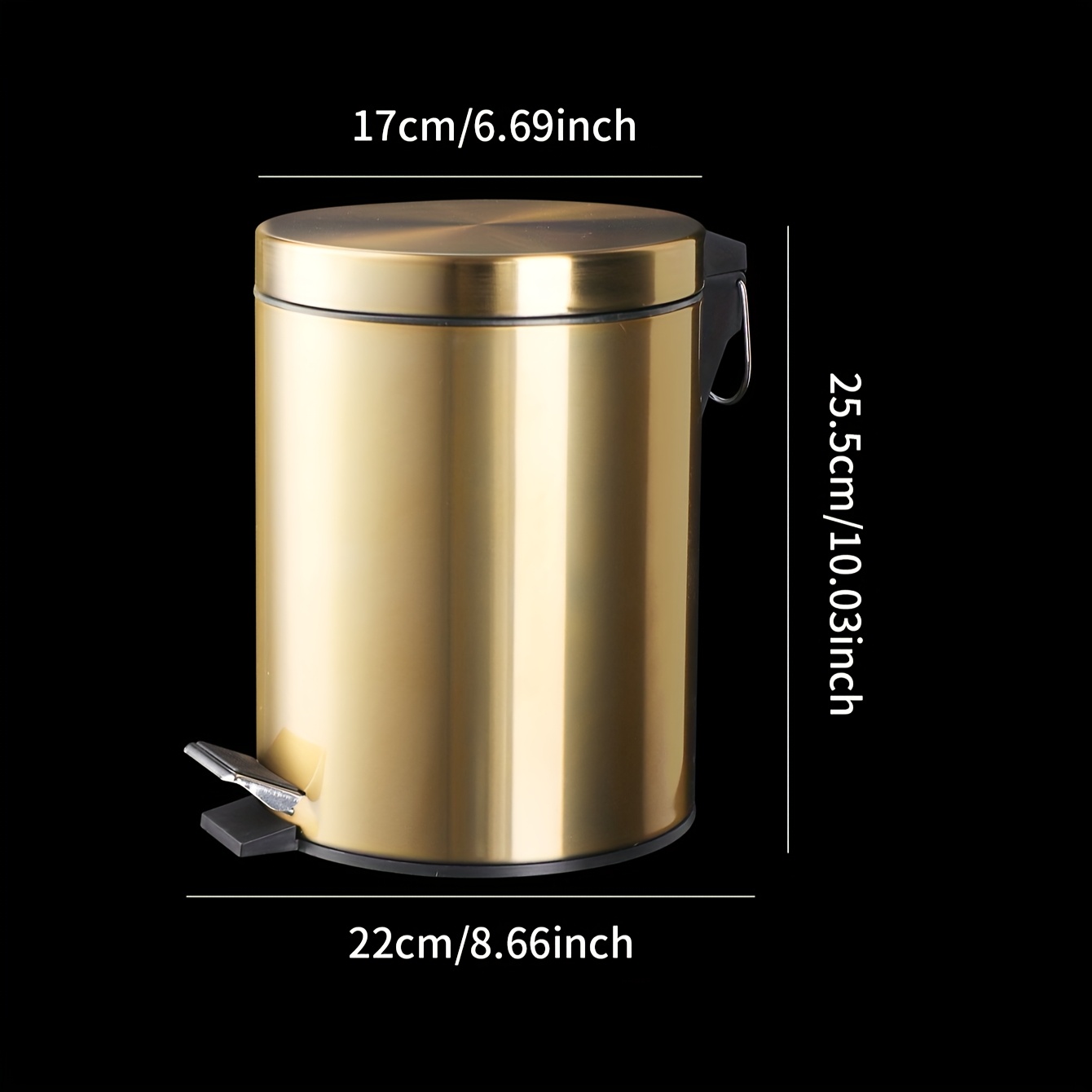TEMU 1 Ensemble Poubelle Circulaire Silencieuse à Descendre en Métal Doré Champagne 5L avec Tube Intérieur en Plastique Adaptée pour Salon, Cuisine,