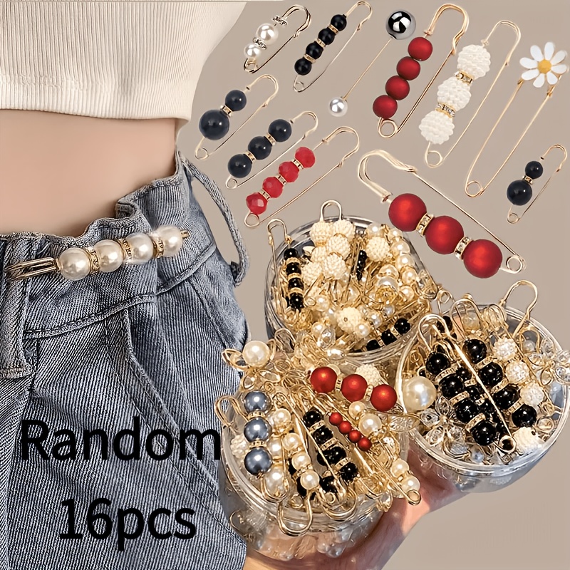 TEMU Random 16pcs Safety Pin Set, Brooch, Clothing Decoration Gift, Multi-functional Women's Waistband Pin Brooch Multi-pack, Mixed Sizes And Styles