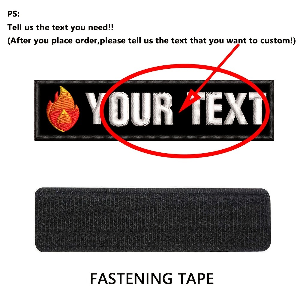 TEMU 1 Custom Rectangular Flame Single-row Name Patch With Right-angle Embroidery, Personalized Name Text Badge With Hot Melt Adhesive And