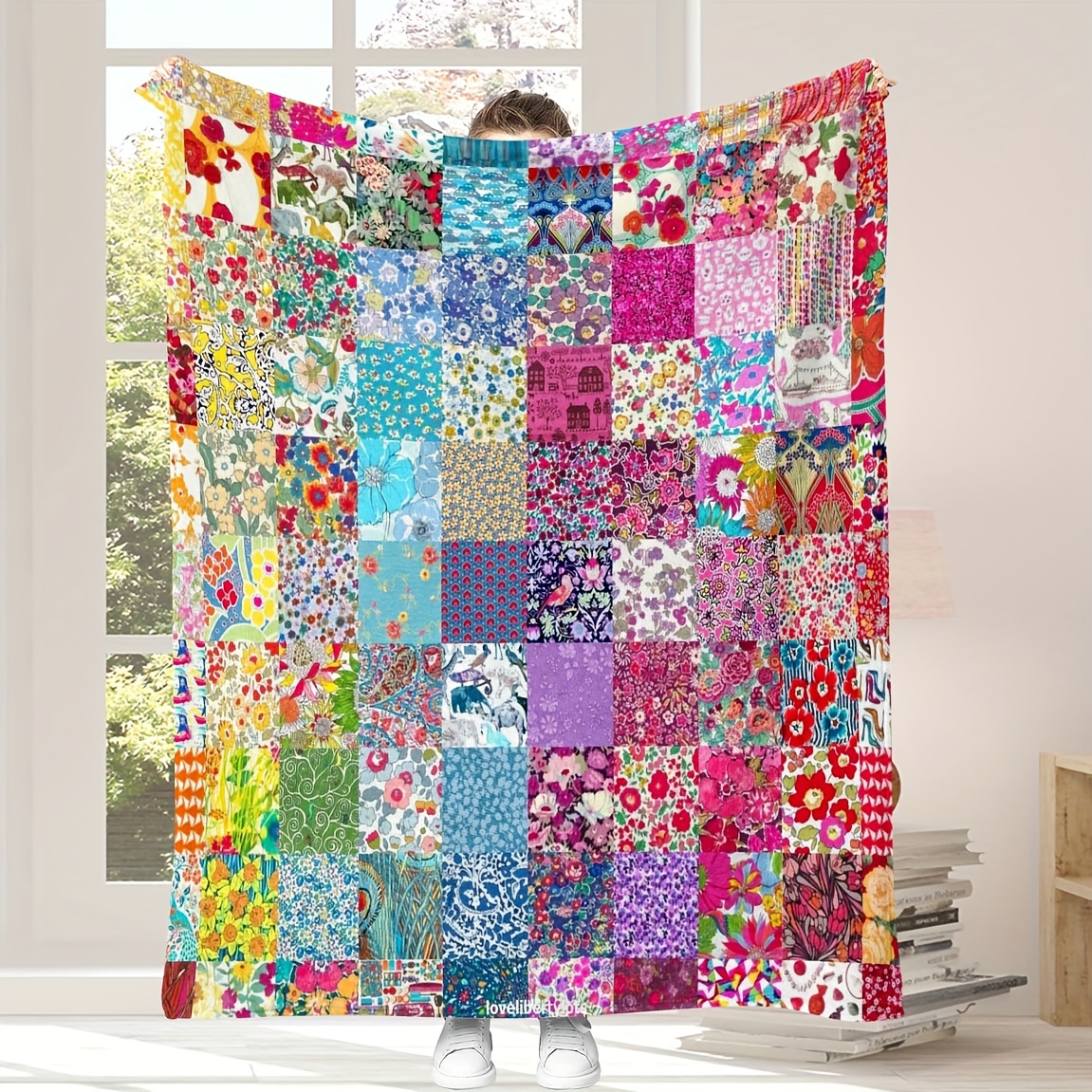 

1pc Vibrant Patchwork Floral Blanket - Cozy Flannel Throw With Print For All , Machine Washable - Ideal For Home