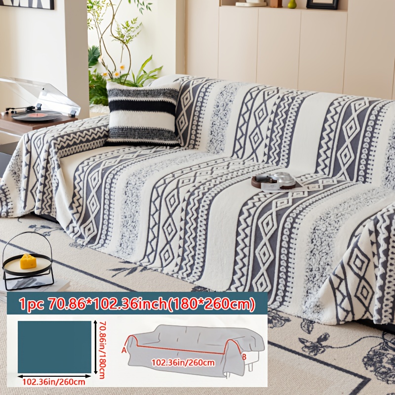 TEMU 1pc Of Plush Sofa Towel Suitable For , Simple And Modern, Versatile Full Cover Towel With Striped Anti Slip And Wear-resistant Support, Machine