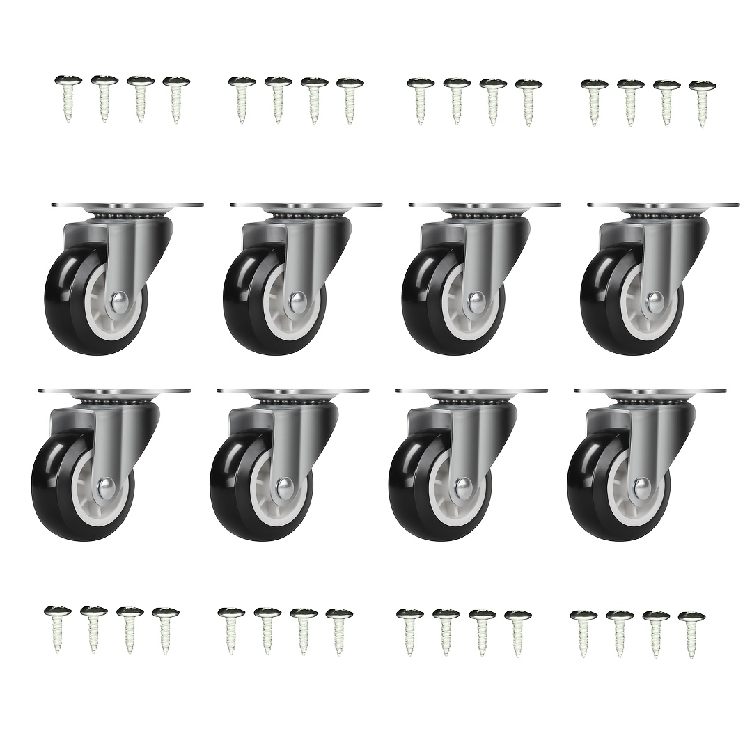 E-shop 8 Stück Hochleistungs-Drehrollen, 1" & 1.25" - Polierte Metallkonstruktion mit schwarzen Gummireifen für sanften Lauf auf Hartholzböden,