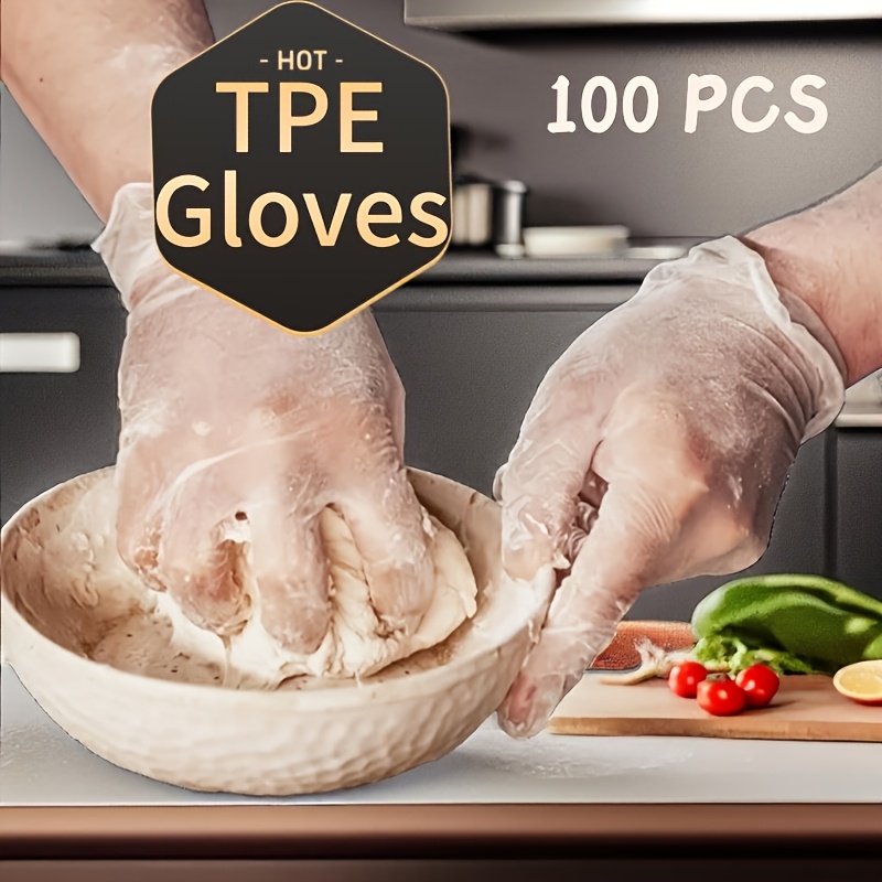 

100pcs Tpe Disposable Gloves - Transparent, Soft, Waterproof, For Kitchen, Bathroom, Household Chores, Baking, Beauty & Pet Care, Wide Range Of Applications, ,